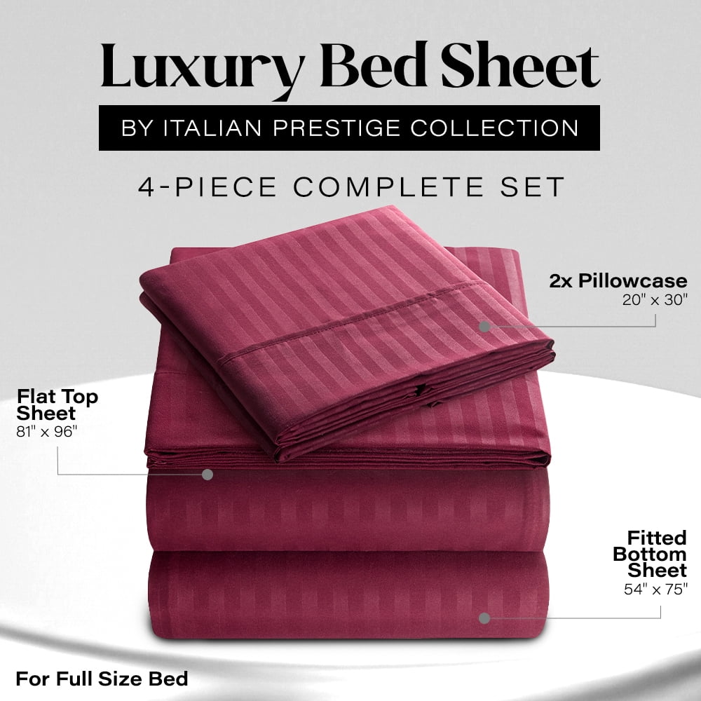 Breathable Luxury Bedding Set with Flat Sheet, Fitted Bed Sheet & Pillowcases, Full Burgundy - Breathable Egyptian Cotton Flat & Fitted Sheets Detail
