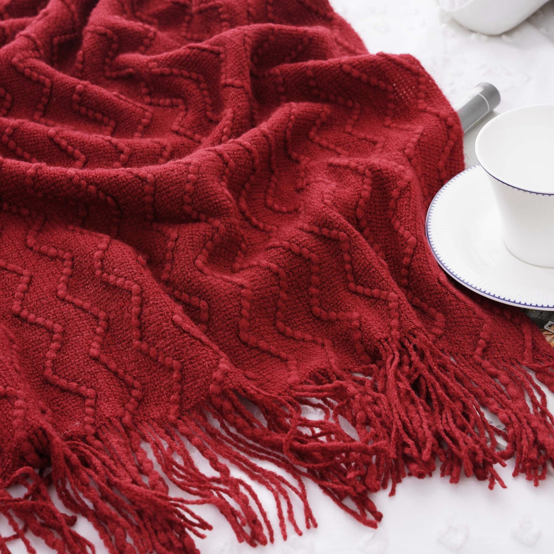 Cozy Fleece Dark Red Blanket for Couch,Burgundy Knit Throw Blanket for Bedroom,Christmas Throw,50"x60" - Cozy Fleece Throw Blanket for Couch & Bed Detail