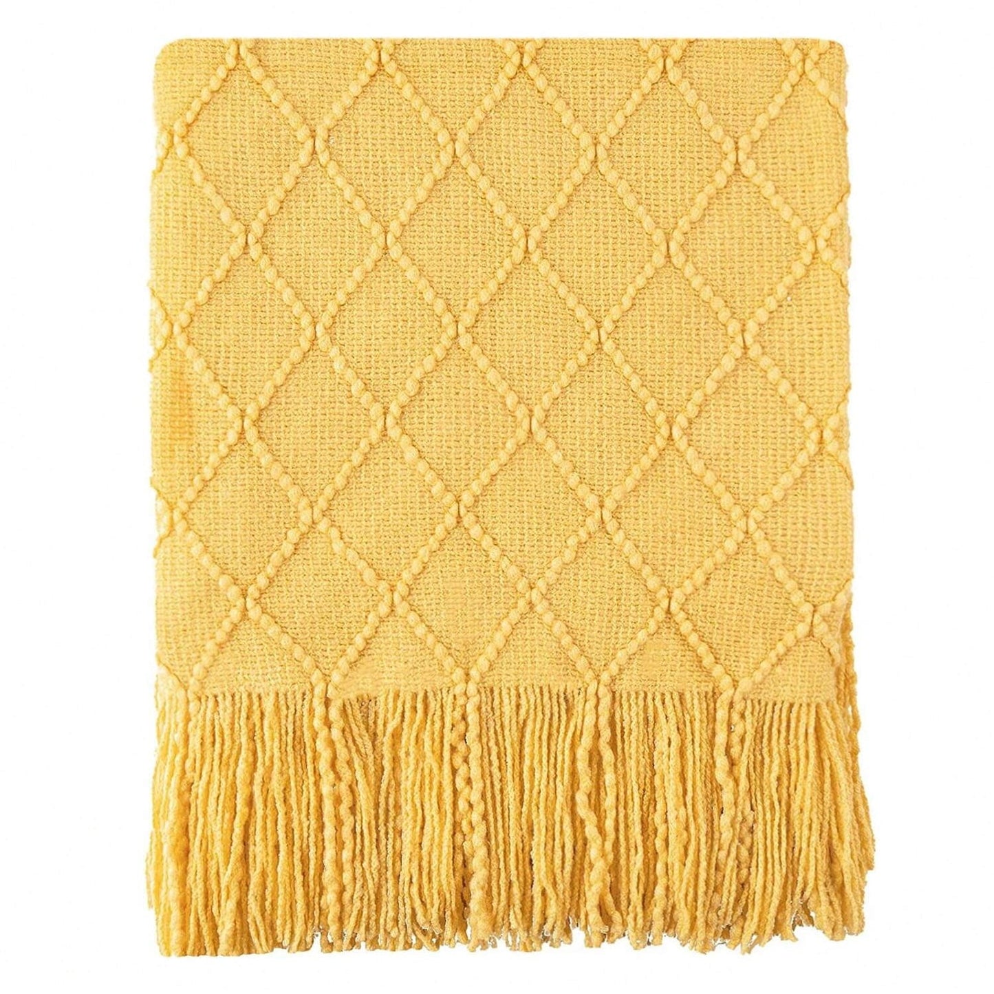 Super Soft Flannel Mustard Throw Blanket for Couch,Gold Yellow Knit Throw with Fringe,Outdoor Throw ,50"x60" - Lightweight Plush Warm Blanket for All Seasons Detail