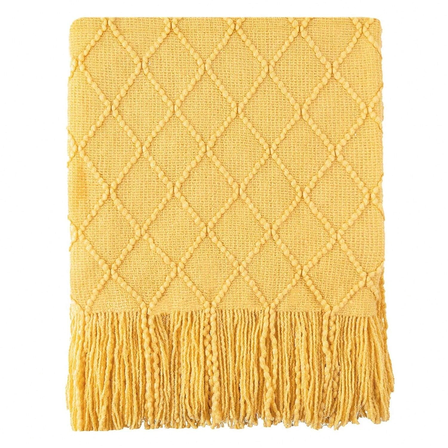 Super Soft Flannel Mustard Throw Blanket for Couch,Gold Yellow Knit Throw with Fringe,Outdoor Throw ,50"x60" - Lightweight Plush Warm Blanket for All Seasons Detail