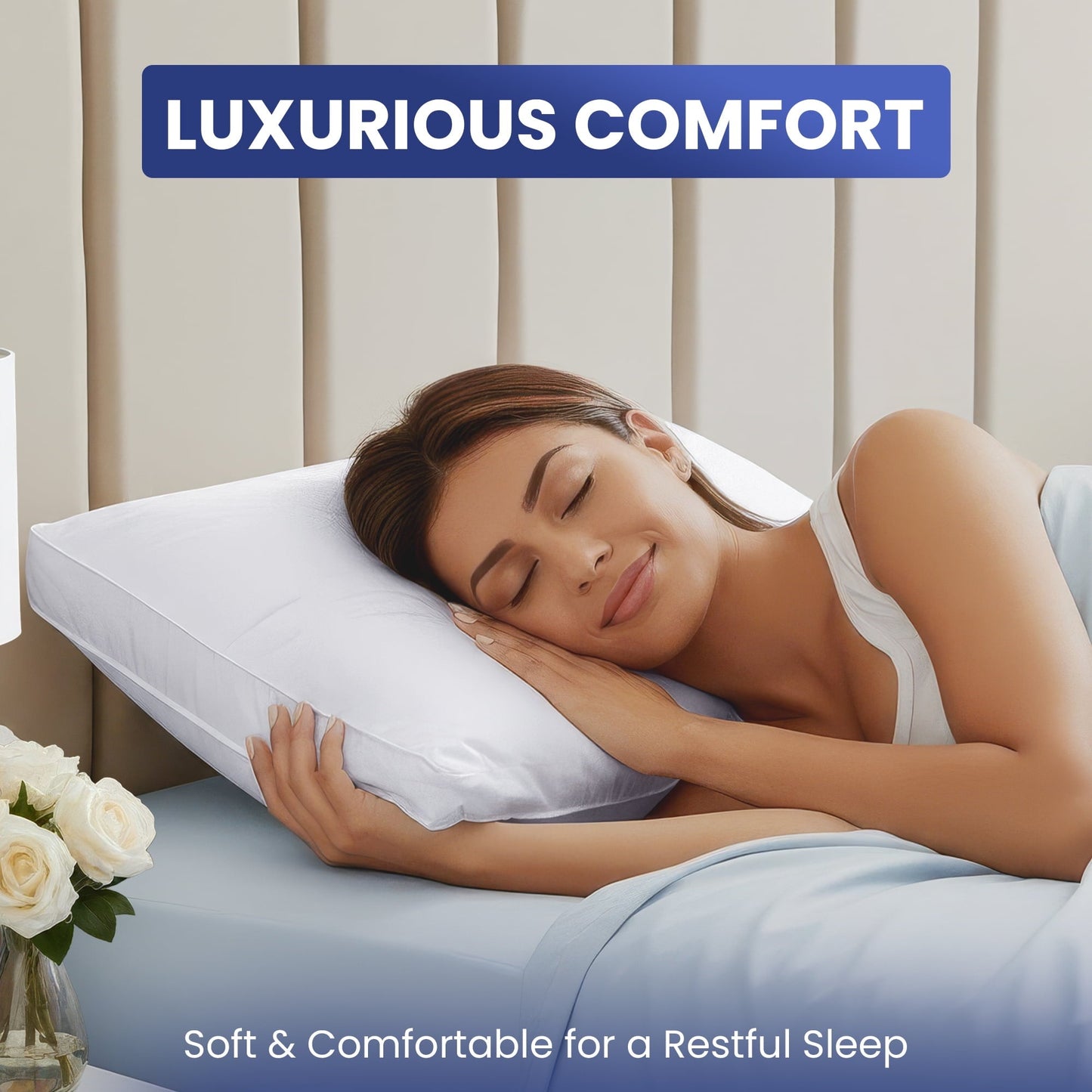 Fluffy Shredded Queen Bed Pillow, 26"L x 18" W, Set of 2, Soft and High-Quality, Gusseted Pillow for All Sleep Positions (White) - Hotel Quality Plush Sleeping Pillows Detail