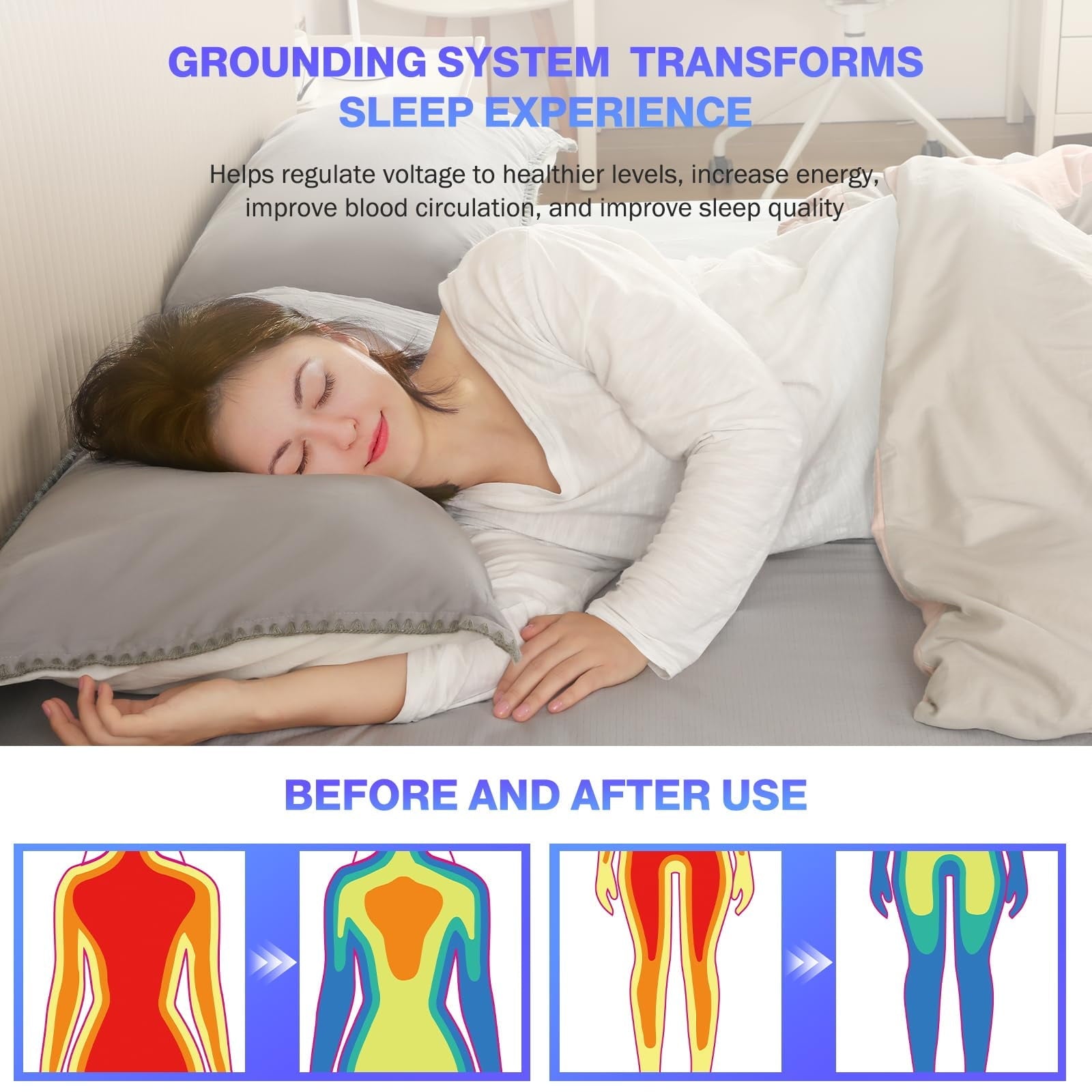 Premium Egyptian Cotton Grounding Sheets King Size,Earth Grounded Fitted Bed Sheet 10% Pure Silver Fiber + 90% Organic Cotton, Bed Grounding ... - Breathable Egyptian Cotton Flat & Fitted Sheets Detail