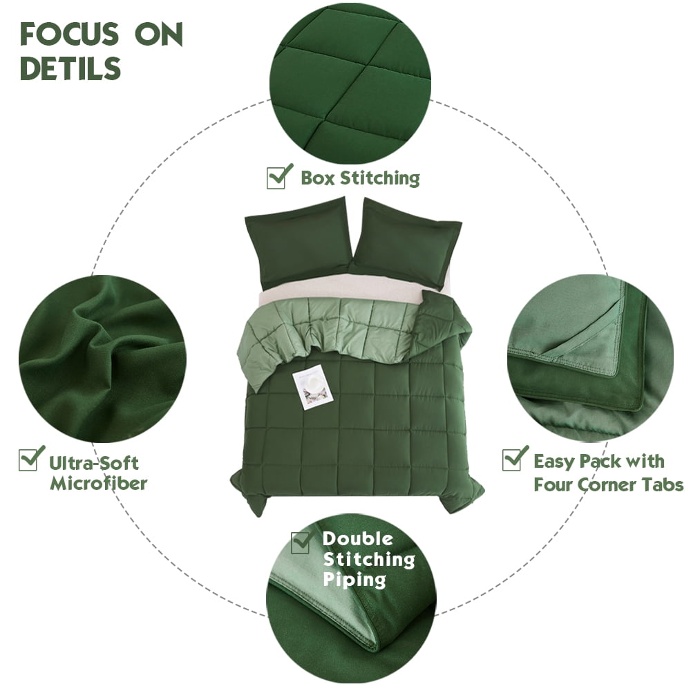 All-Season Light Weight Down Alternative Comforter Set, Queen, Green, Reversible - Cloud-Like Soft Lightweight Bed Comforter Detail