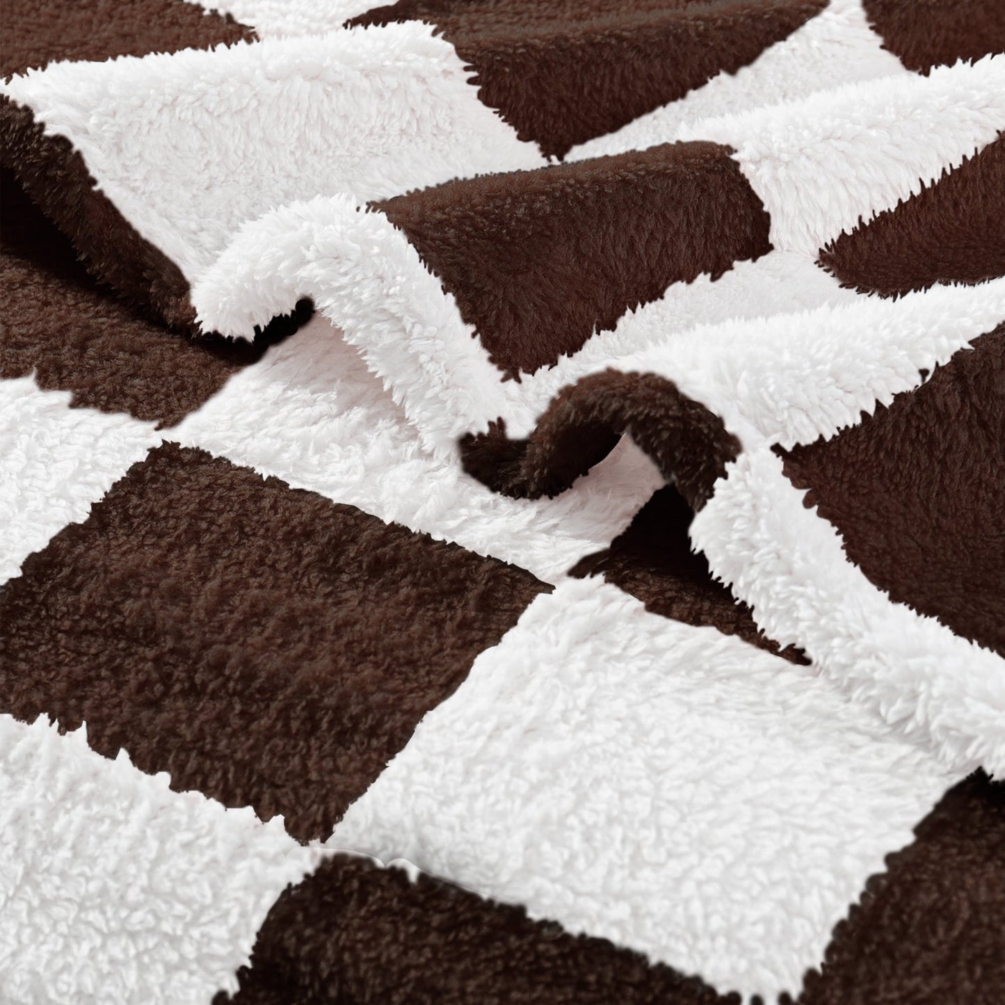 Reversible Sherpa Checkered Throw Blanket, Super Soft and Warm Fluffy Fleece Blanket for Couch, Sofa, Bed, Cute Plaid Pattern, Coffee, ... - Cozy Fleece Throw Blanket for Couch & Bed Detail