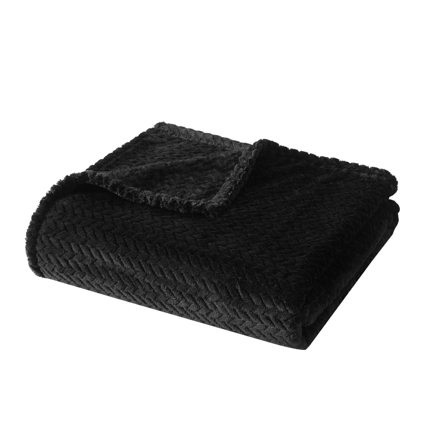 Decorative Knitted Cozy Textured Plush Throw Blanket, Black, 50"x60" All Ages - Super Soft Reversible Sherpa Flannel Blanket Detail