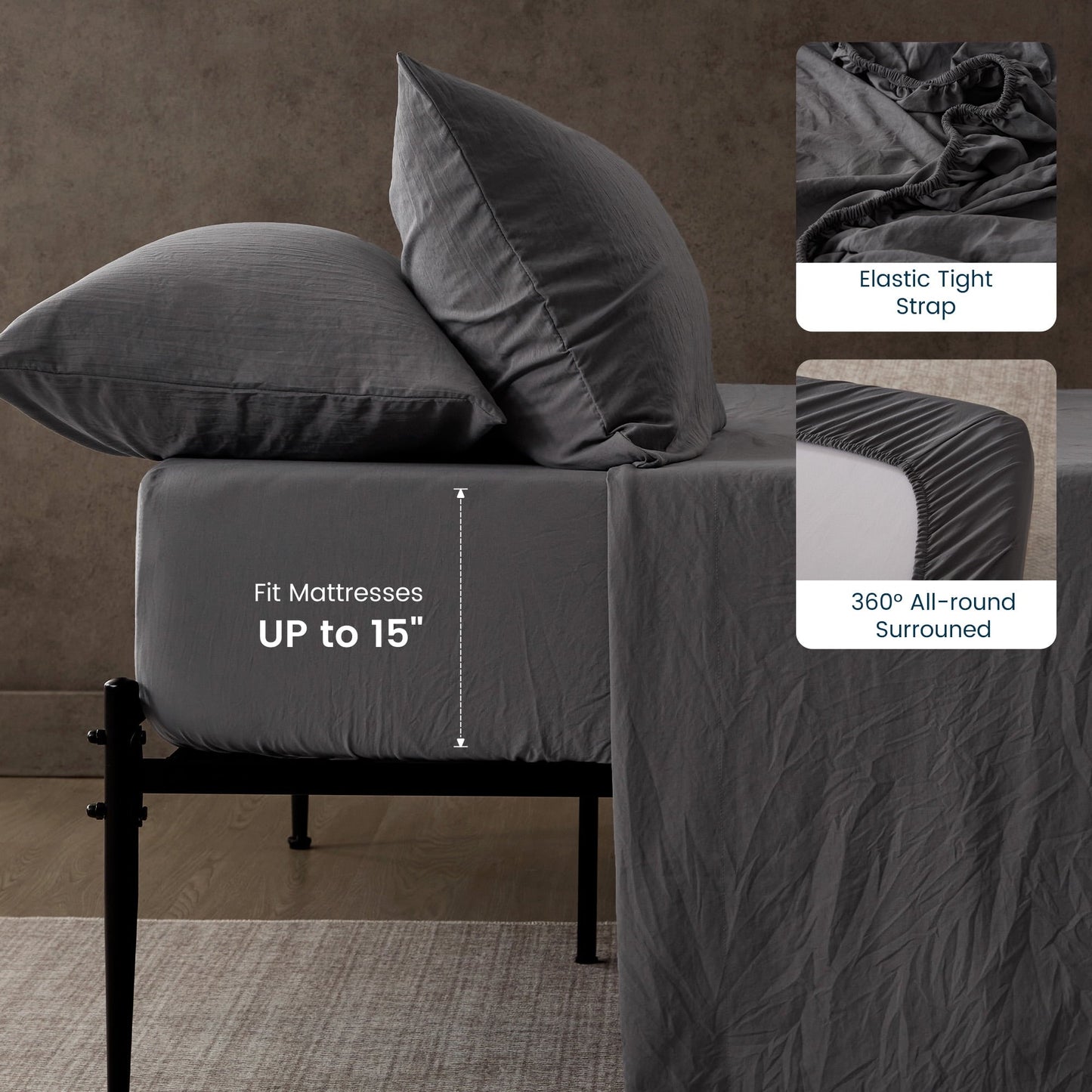 Wrinkle-Resistant Bed Sheets - Full Size Bed Sheets - Washed Microfiber - 4 Piece Hotel Luxury Bedding Sheets with Fitted Sheet, Flat S... - Cooling Hotel Quality Bedding Sheets and Pillowcases Detail