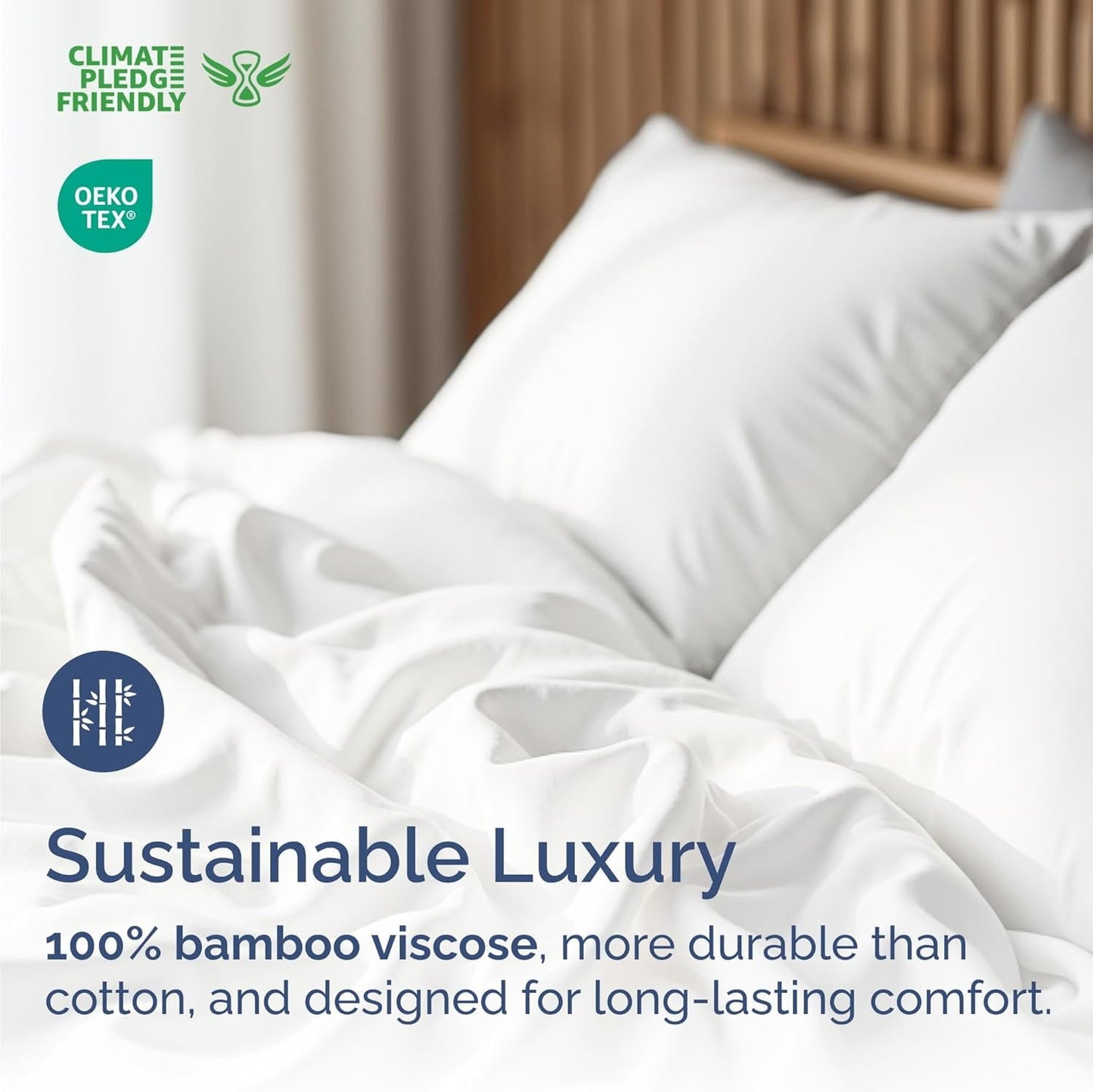 Premium Egyptian Cotton 4-Piece Luxury Bamboo Cooling Sheet Set - Queen Size 100% Bamboo Derived Rayon Premium Bed Sheets, White - Luxury Bed Sheet Set with Deep Pockets Detail