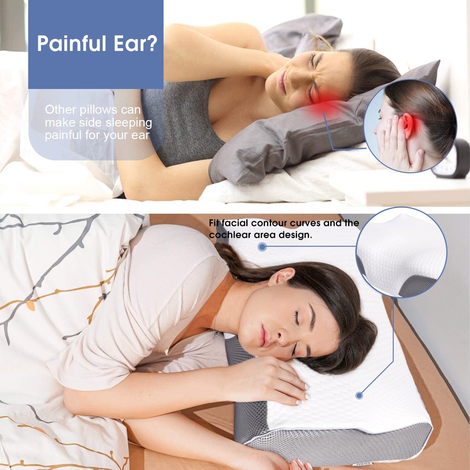 Decorative Plump Cervical Neck Pillow for Neck Pain Relief, Ergonomic Memory Foam Pillow Bed Pillows for Body Side Back Stomach Sleepi... - Orthopedic Shredded Foam Bed Pillow Set Detail