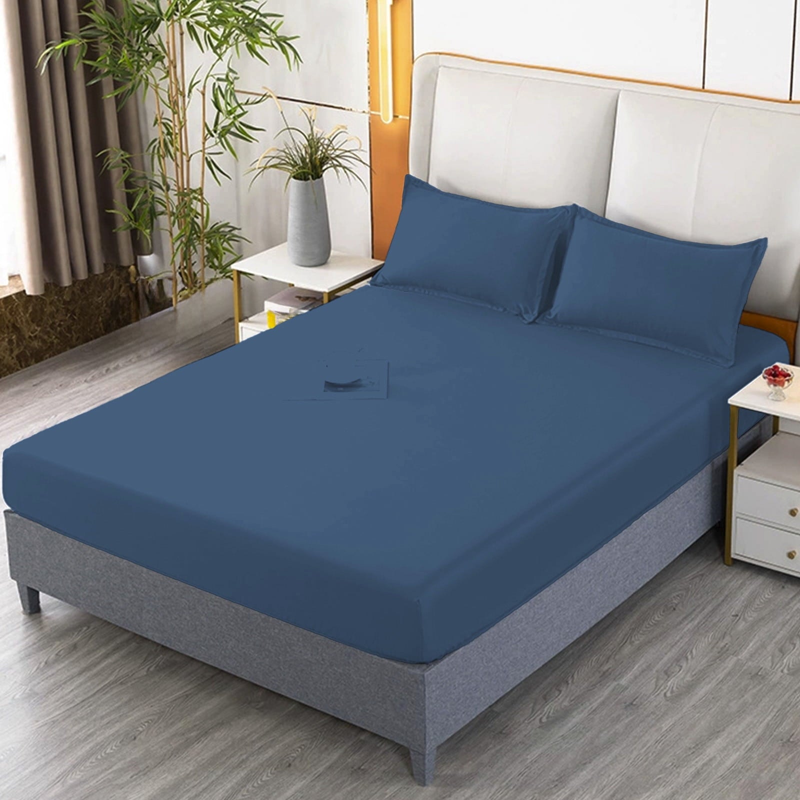 Cooling Sateen Egyptian Cotton Fitted Sheet Queen Size - 400 Thread Count Queen Size Fitted Sheet Only, Extra Soft, Cooling, 15" Dee... - Premium Ultra-Soft Pillowcase Pair for Sleeping Detail