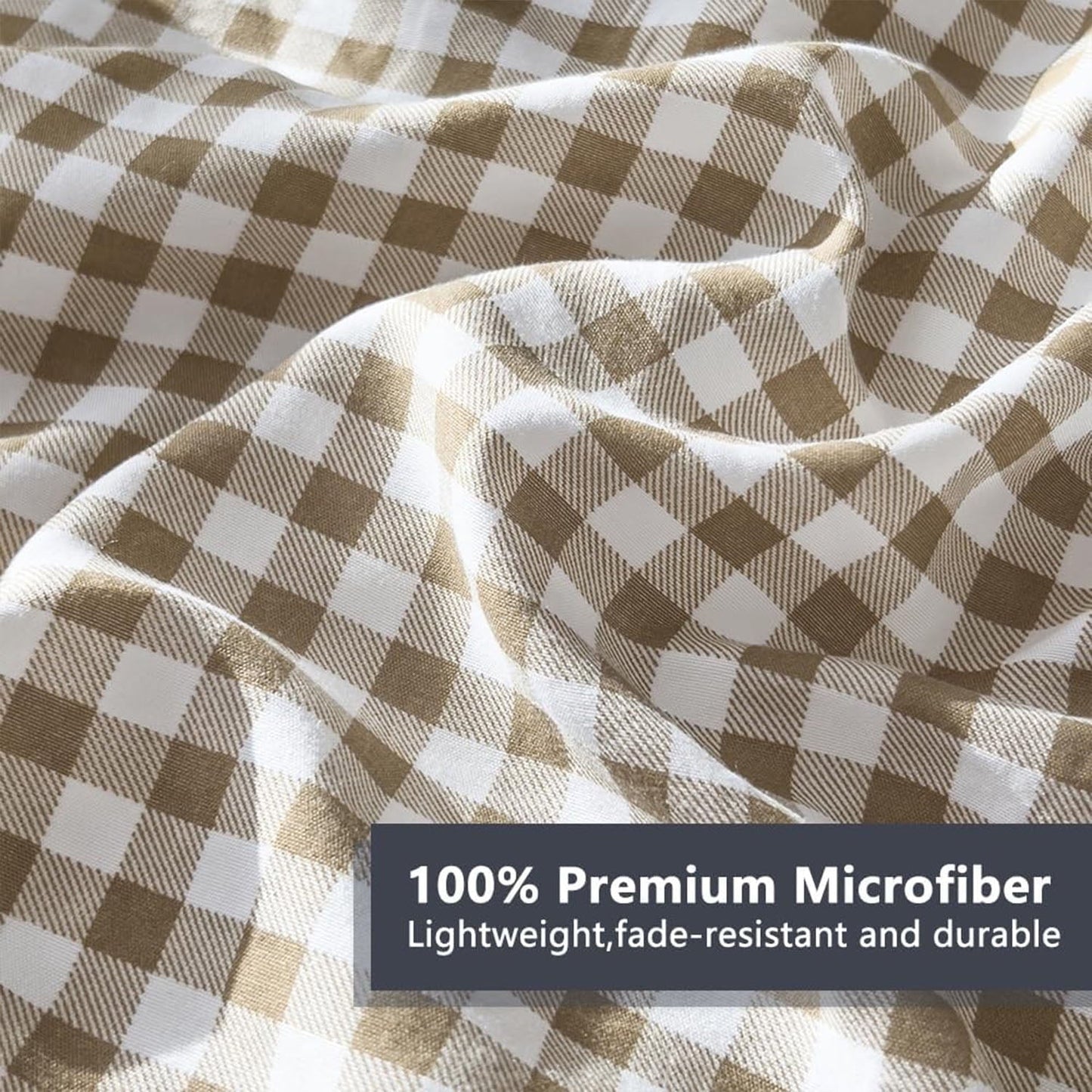 Heavyweight Warmth Tan Gingham Queen Comforter Set, Taupe Plaid Bedding Set, Checked Bed Comforter 3 Pieces(Tan Gingham, Queen) - Hypoallergenic Ultra-Fluffy Quilt for Winter Detail