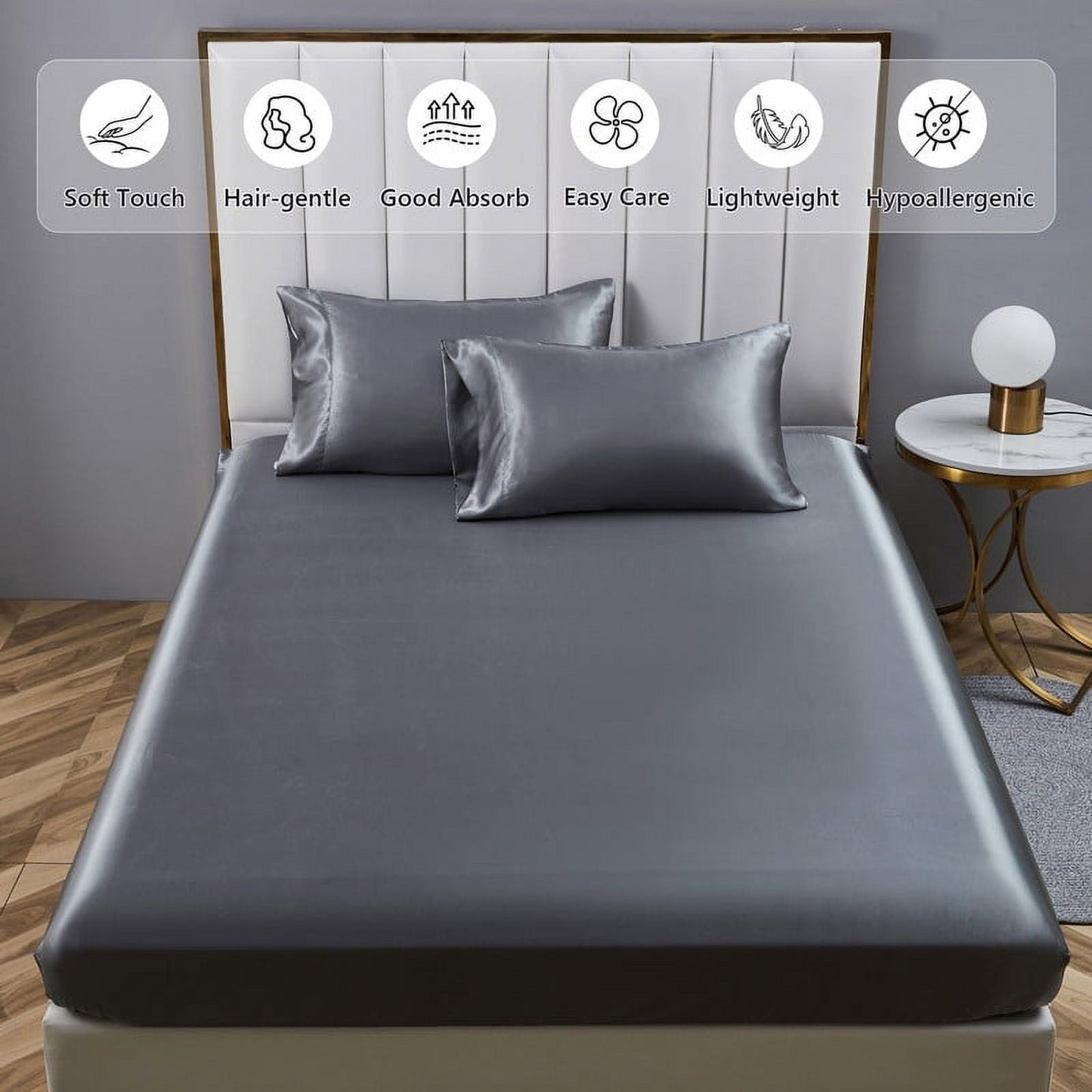 Breathable Luxury Luxury 5-Piece Satin Sheets Twin Silk Sheets Bed Sheet Set Ultra-Silky & Skin-Friendly Deep Pocket Bed Flat Fitted Sheet - Cooling Hotel Quality Bedding Sheets and Pillowcases Detail