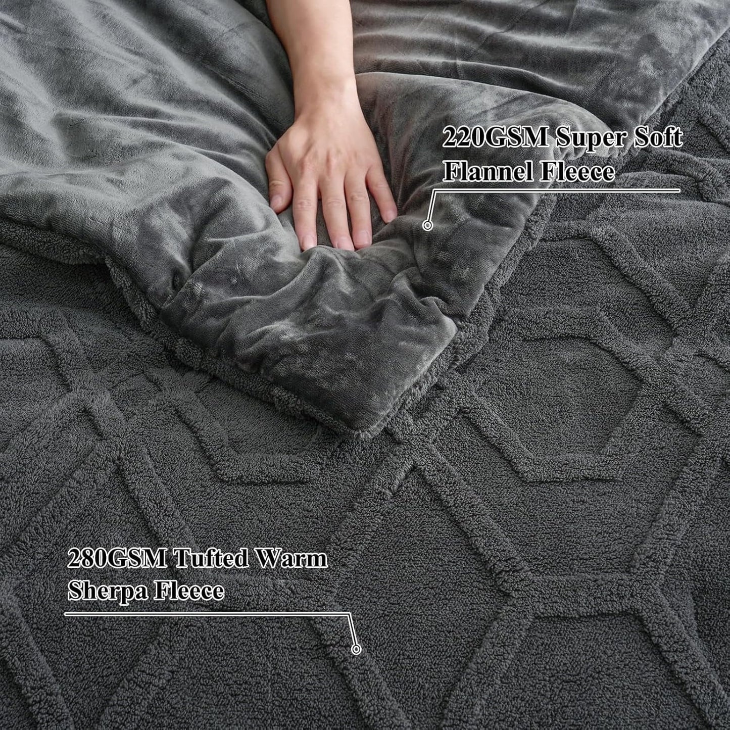 Luxurious Quilted Warm Sherpa Fleece Queen Comforter Set, 3D Tufted Fluffy Dark Grey Bedding for Winter, Soft 3 Pieces Shaggy Bed Set, ... - All-Season Down Alternative Comforter Insert Detail