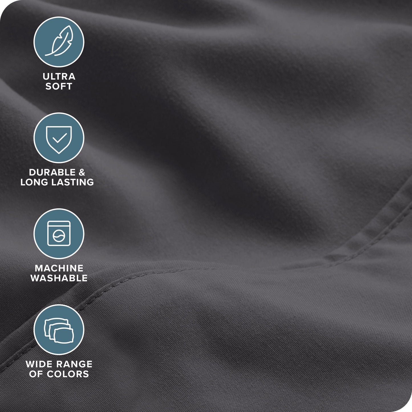 Cooling Sateen Luxury Bed Sheet Set- 6 Piece - Queen, Gray - Cooling Hotel Quality Bedding Sheets and Pillowcases Detail