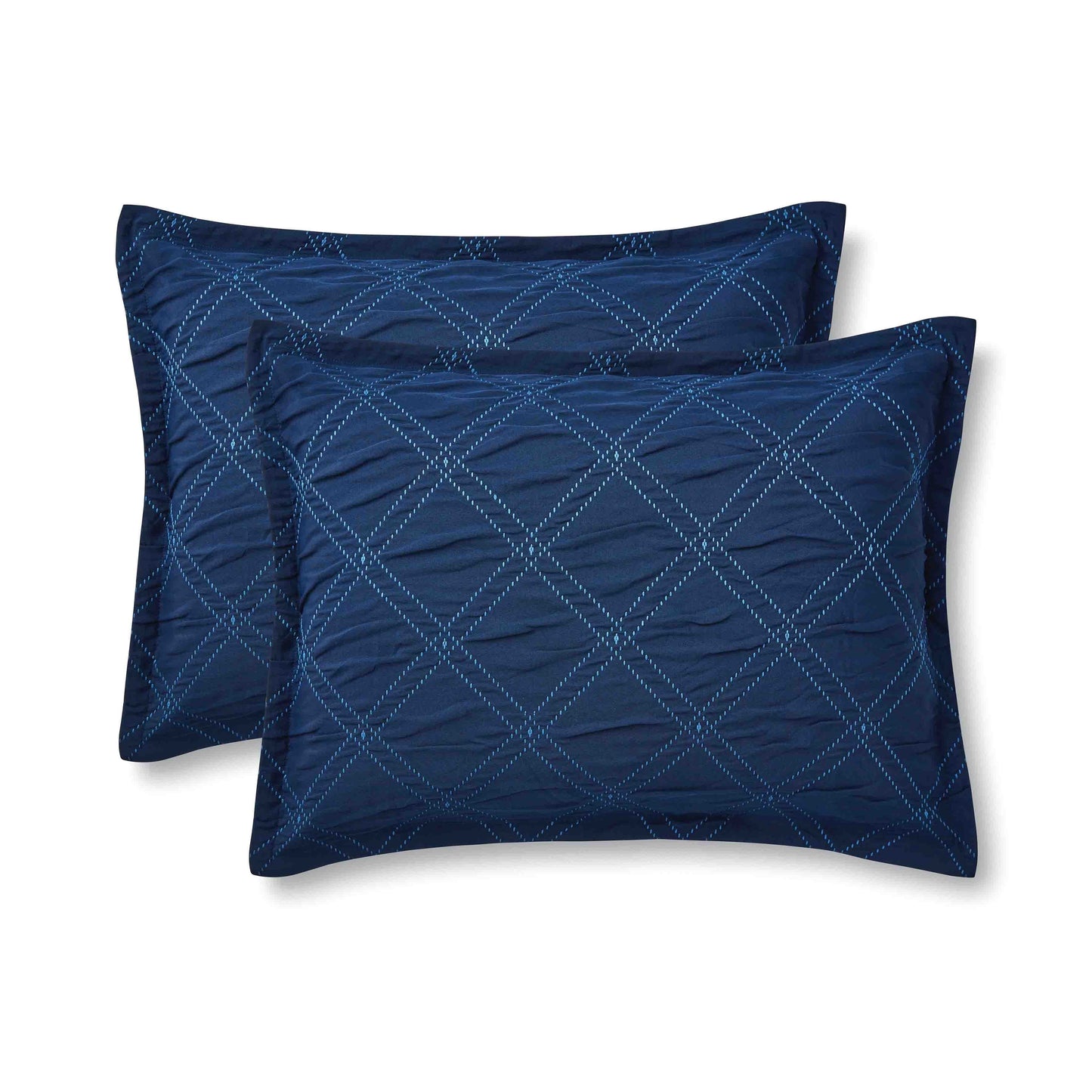 Hypoallergenic Cloud 5-Piece Reversible Comforter Set Navy Cross Stitch Bedding with Decor Pillow and Throw, Full/Queen - Hypoallergenic Ultra-Fluffy Quilt for Winter Detail
