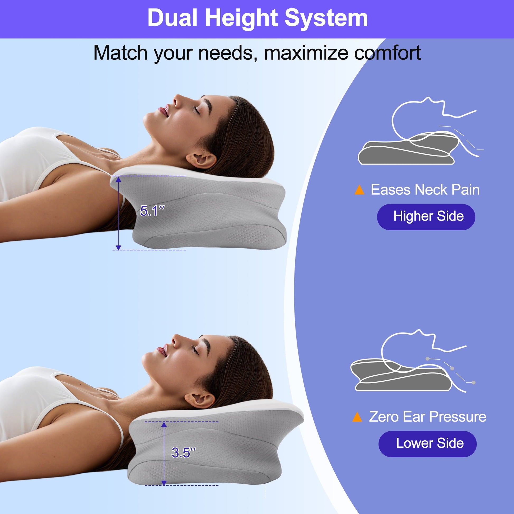 Ergonomic Memory Foam Ergonomic Cervical Pillows，Memory Foam Bed Pillow for Neck & Shoulder Pain Relief for Side Back Stomach Sleepers White - Decorative Throw Pillow Cushion for Sofa & Bed Detail