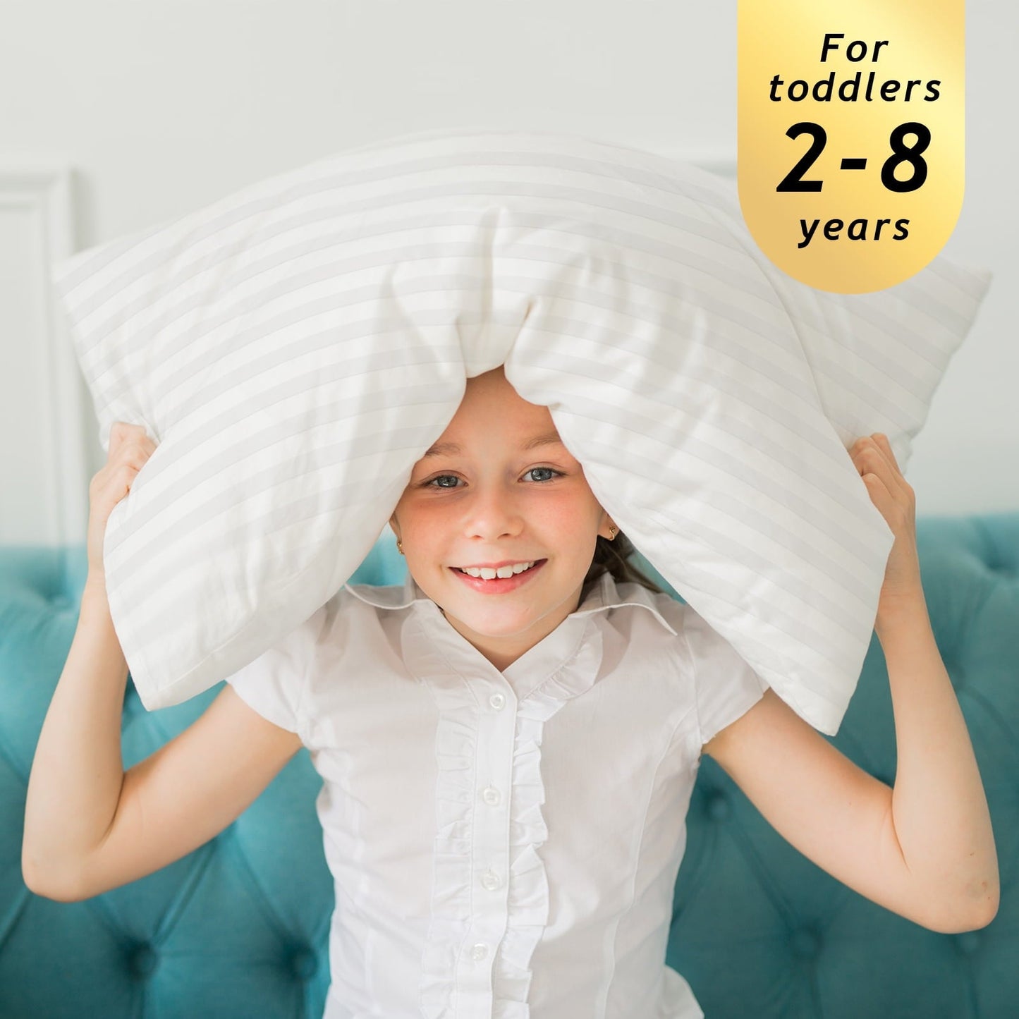 Hotel Collection 100% Cotton Kids Size Bed Pillows Set of 2 - Premium Down Alternative Cooling Pillows for Side, Back, and Stomach Sle... - Ergonomic Memory Foam Pillow for Neck Pain Support Detail