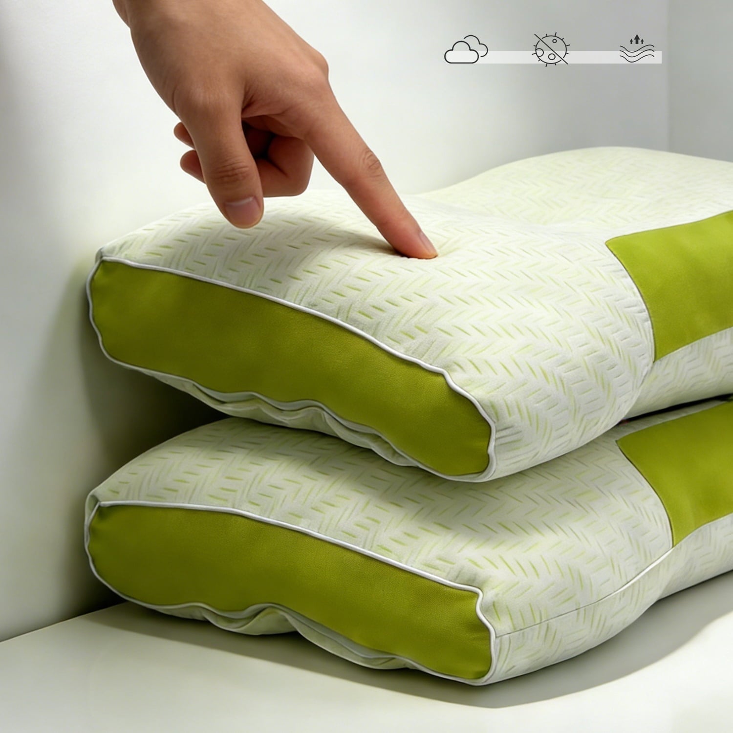 Orthopedic Support 2-Pack Bamboo Fiber Bed Pillow (29.13" x 18.9") - A-Class Safe and Cooling - Ergonomic Memory Foam Pillow for Neck Pain Support Detail