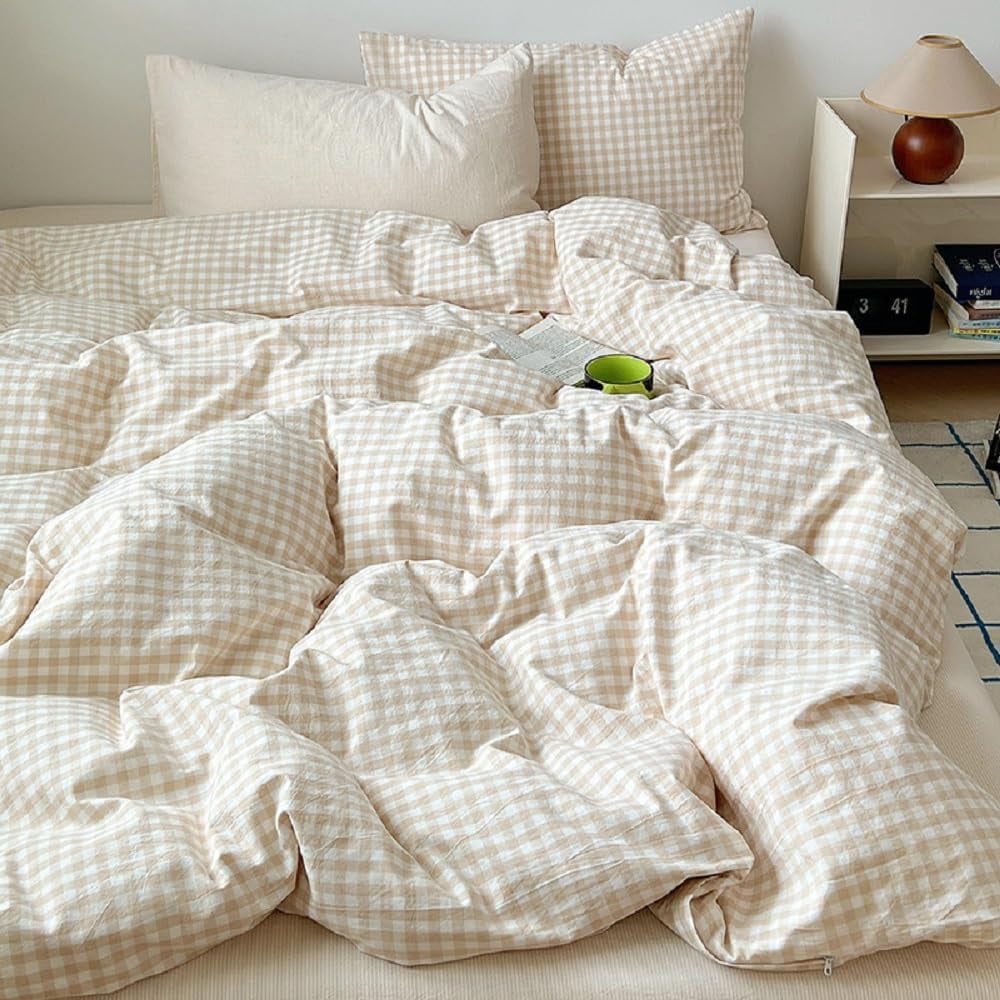 Luxurious Quilted Soft Beige White Plaid Comforter Twin Sets, 2 Pieces Breathable Plaid Buffalo Checkered Comforter for All Season - Hypoallergenic Ultra-Fluffy Quilt for Winter Detail