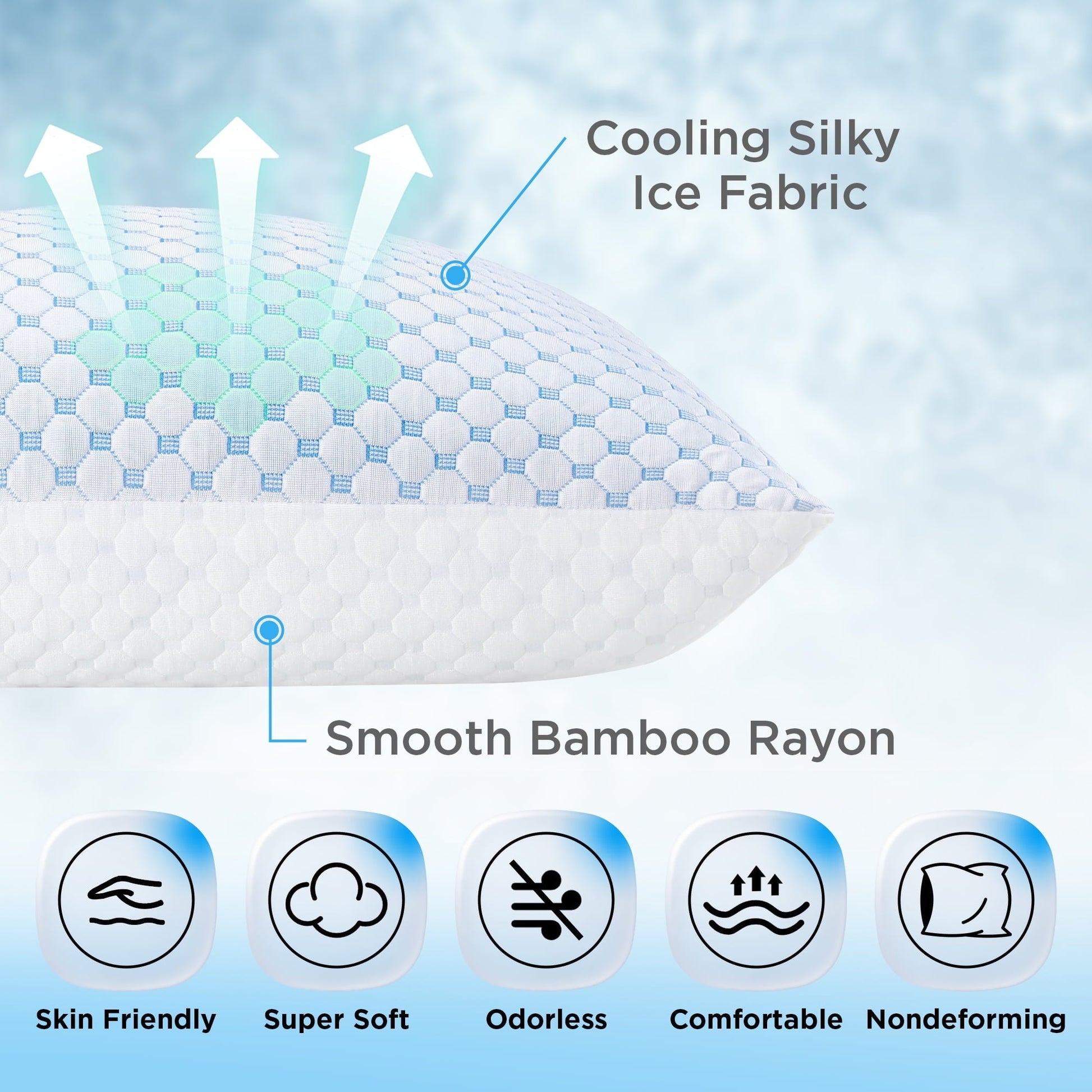Fluffy Shredded 2 Pack Cooling Pillow for Sleeping, Memory Foam Pillows Cool Bed Pillows Hotel Reversible Pillow with Washable Remova... - Orthopedic Shredded Foam Bed Pillow Set Detail