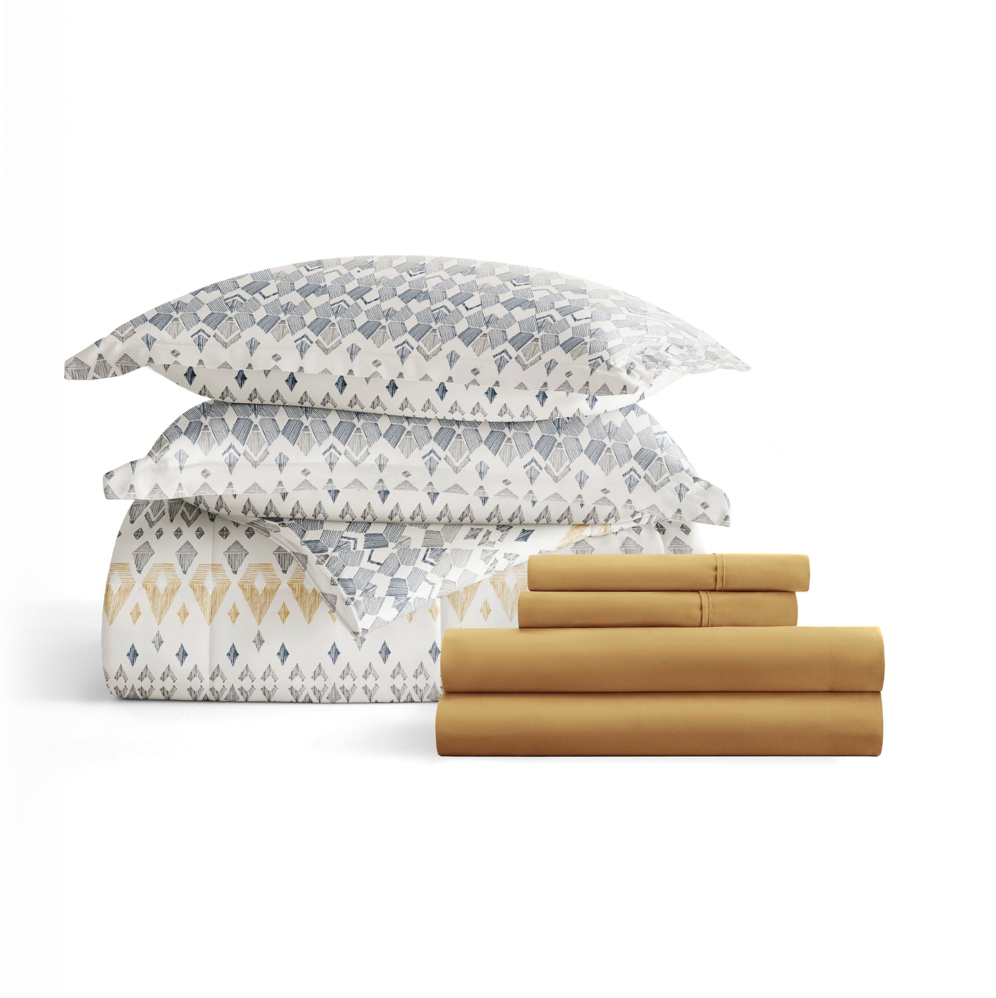 Fluffy Down Alternative 7 Piece Bedding Bundle, Microfiber Patterned Comforter and Sheet Set, Queen - Luxurious Quilted Duvet Cover Set Detail