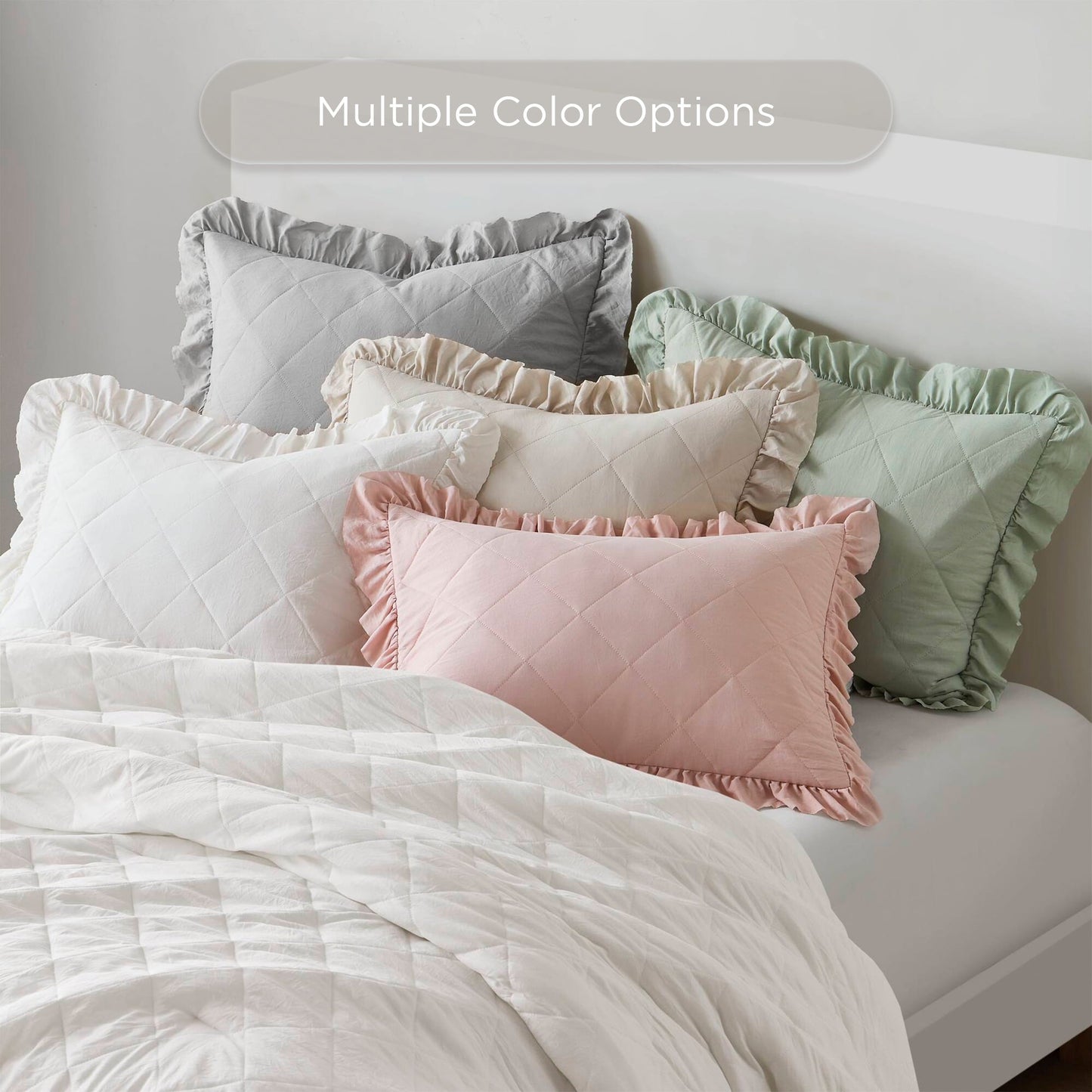 Luxurious Quilted Full/Queen Comforter Set Sage, 3 Pieces Quilted Ruffle Comforters Full/Queen Size, Solid Bedding Comforters Sets, Gif... - All-Season Down Alternative Comforter Insert Detail