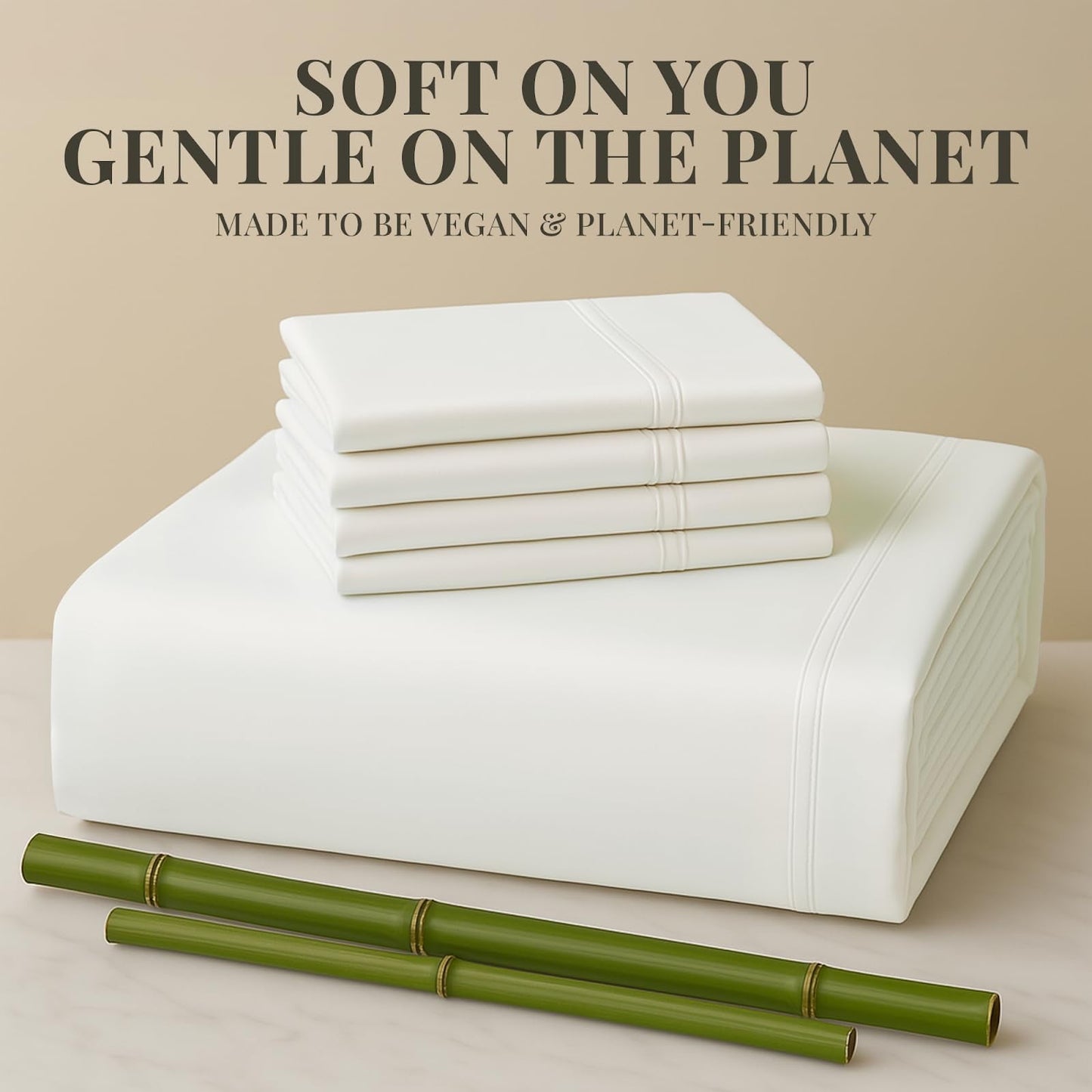 Premium Egyptian Cotton Sacred Thread Rayon Derived , 18'' Deep Pocket Cooling Sheets for Hot Sleepers, 6 PC Cooling Sheets (Queen Size - Luxury Bed Sheet Set with Deep Pockets Detail