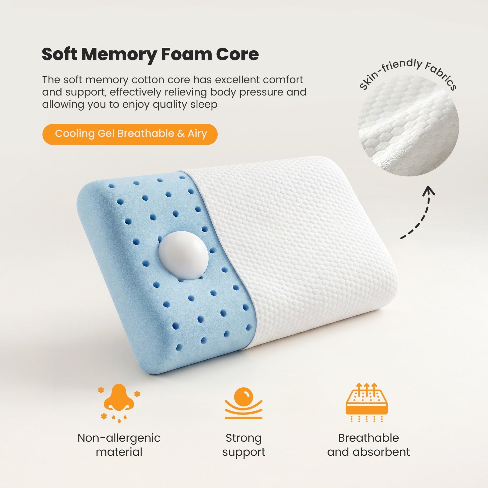 Fluffy Shredded Memory Foam Pillow for Sleeping, Gel Cooling Bed Pillow with Breathable Mesh and Washable Cover for Back and Side Sle... - Orthopedic Shredded Foam Bed Pillow Set Detail