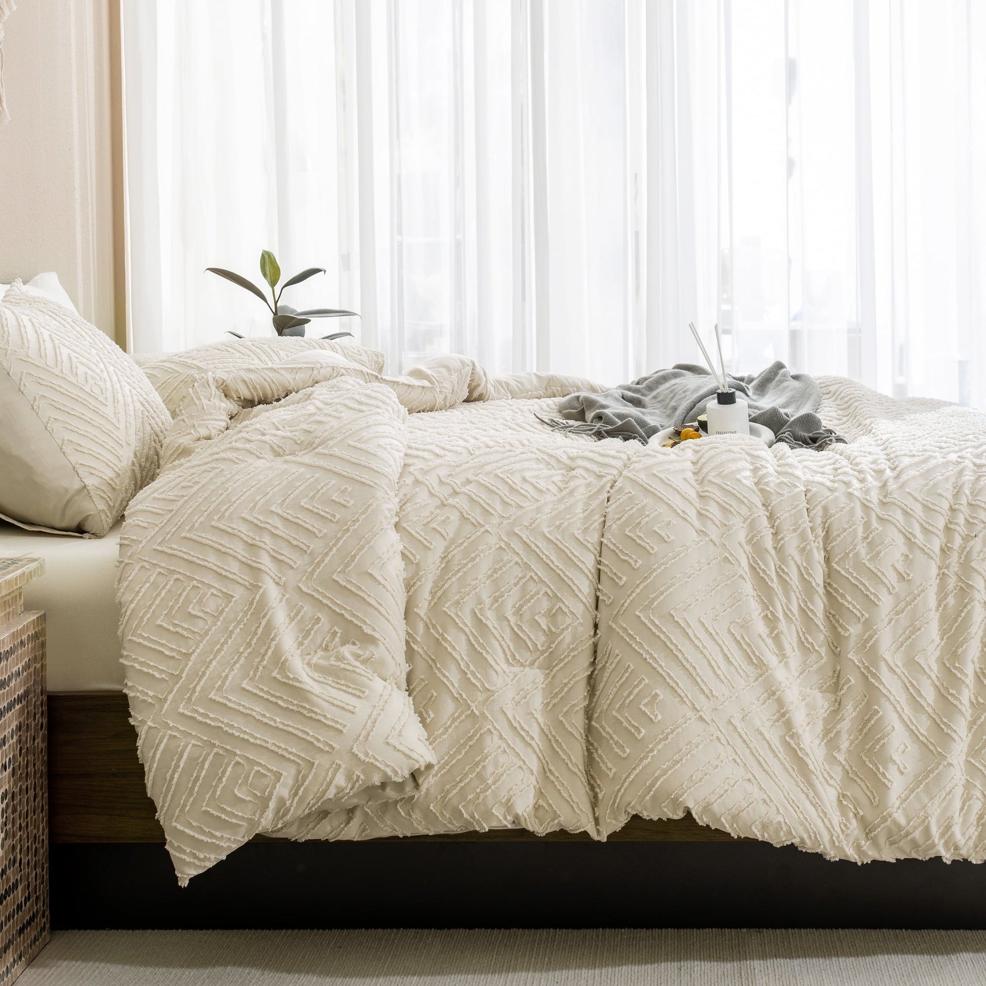 Heavyweight Warmth King Size Comforter Sets Beige - 3 Pieces Cream Boho Bedding Comforter Set for King Bed - Soft Fluffy Tufted Textured... - Hypoallergenic Ultra-Fluffy Quilt for Winter Detail