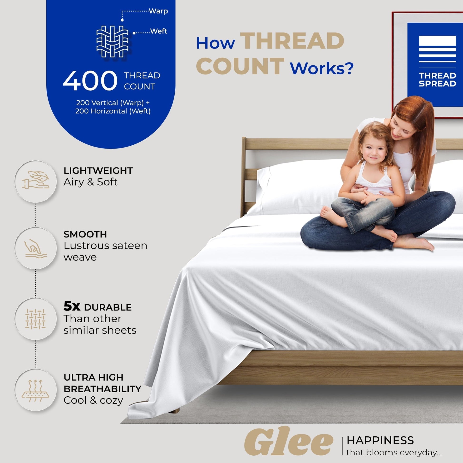 Cooling Sateen King Size Cotton Sheets Set - 400 Thread Count 4 PC 100% Cotton Sheets for King Bed, 16 In Deep Pocket King Size Cott... - Premium Ultra-Soft Pillowcase Pair for Sleeping Detail