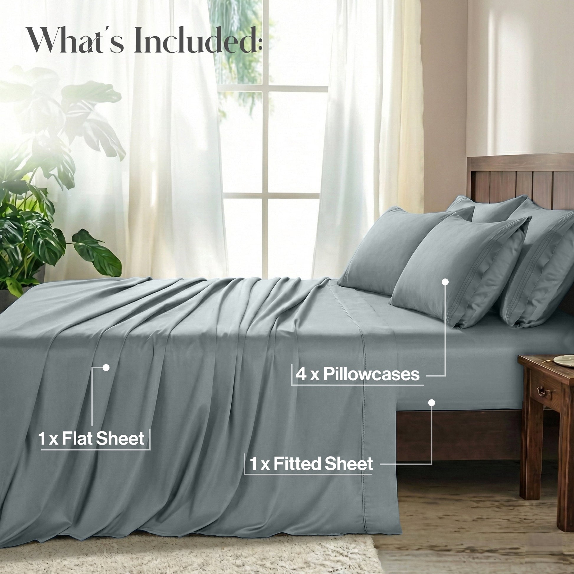 Ultra-Soft Bed Sheets - 6 Piece Ultra-Soft Microfiber Sheets Set, Deep Pocket Fitted Sheet, Flat Sheet & 4 Pillowcases, Breathab... - Luxury Bed Sheet Set with Deep Pockets Detail
