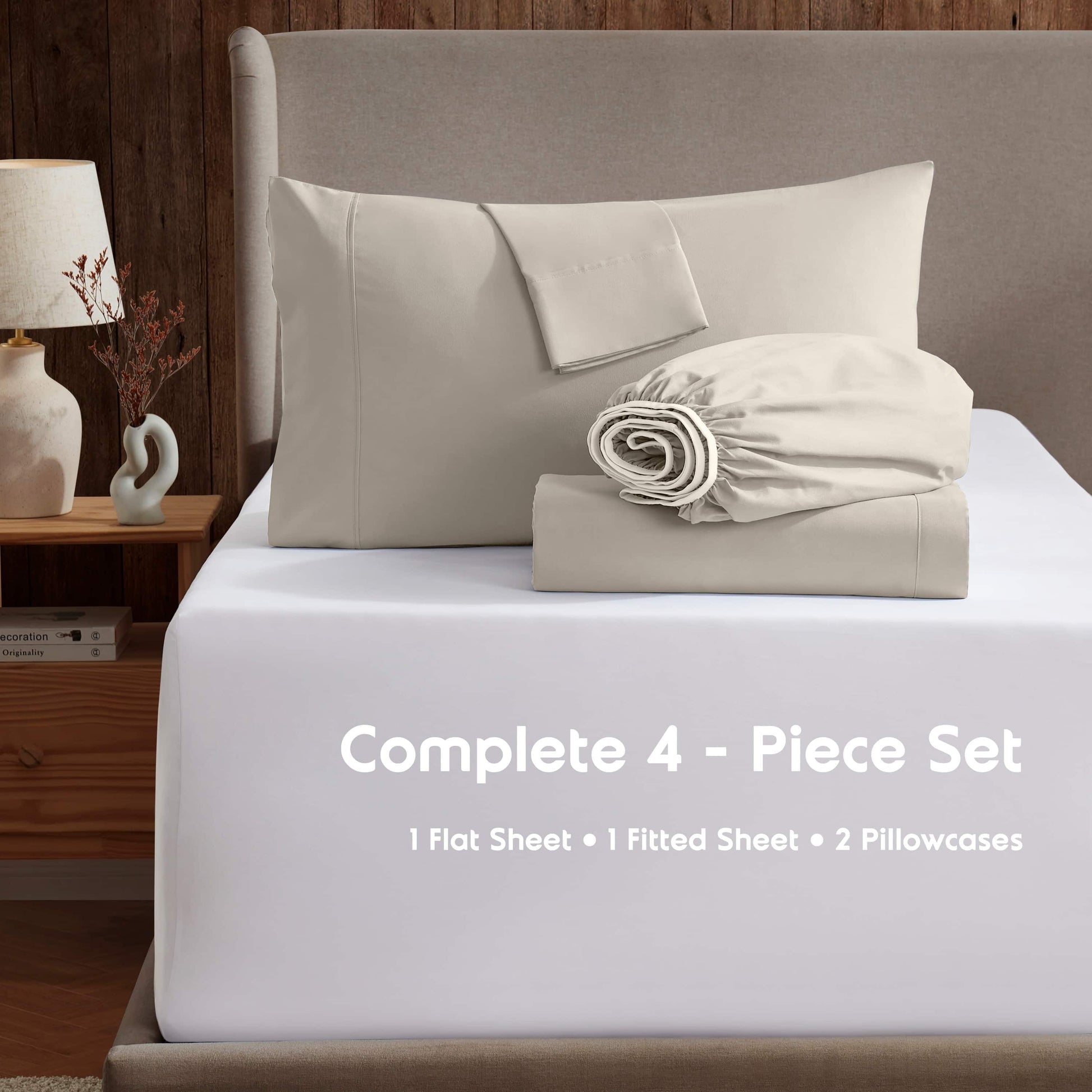 Premium Egyptian Cotton Extra Deep Pocket Full Sheets Set, 4 Piece, Fits 18"-24" Mattress, Breathable & Extra Soft Bed Sheets, Linen - Luxury Bed Sheet Set with Deep Pockets Detail