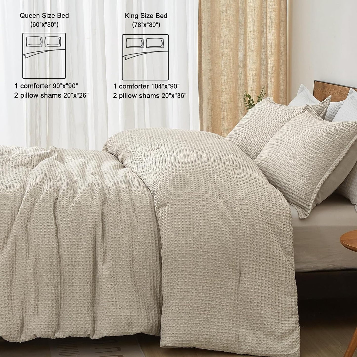 Fluffy Down Alternative 3-Piece Waffle Weave Comforter Set Queen Size, Lightweight Comfy Bedding Set for All Season, Ultra Soft Textured 1 Co... - All-Season Down Alternative Comforter Insert Detail