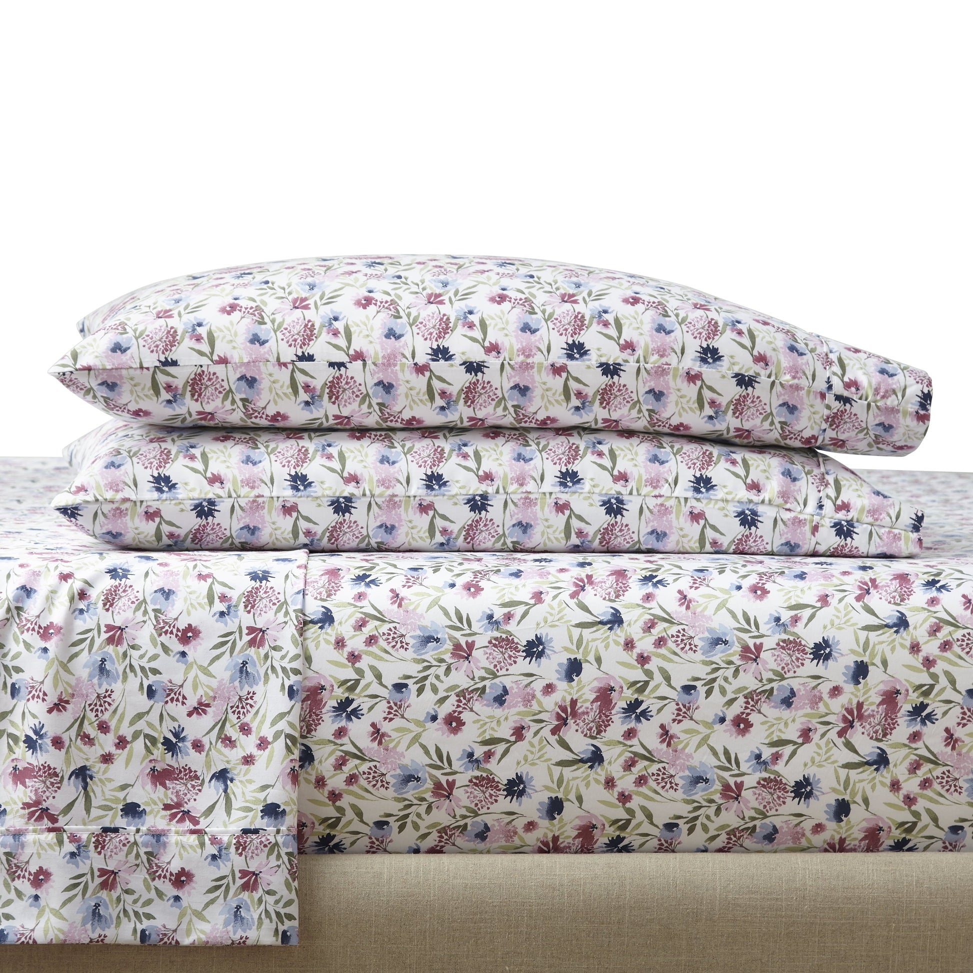 Wrinkle-Resistant 4-Piece 300 Thread Count Bashful Blooms Cool Cotton Sateen Bed Sheet Set, Queen - Luxury Bed Sheet Set with Deep Pockets Detail