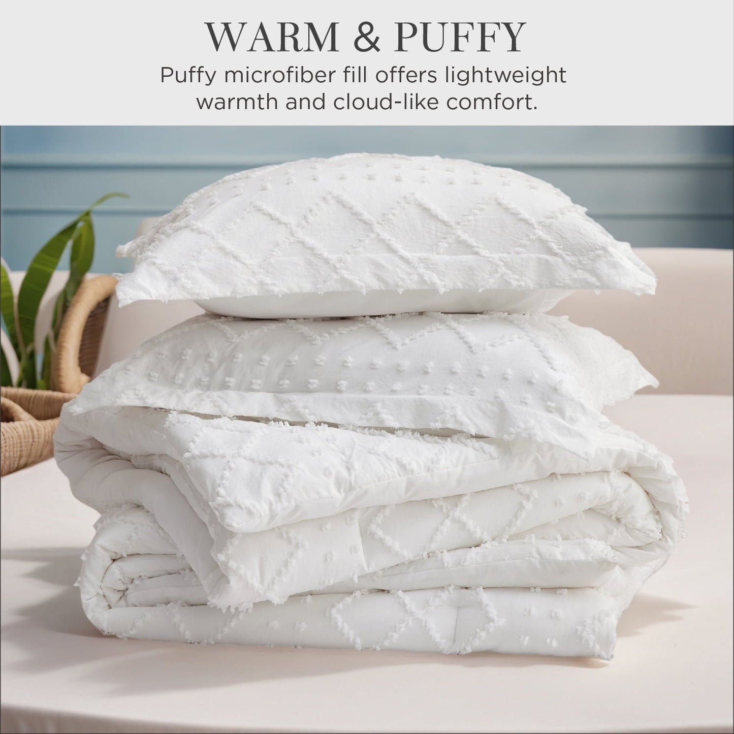 Luxurious Quilted Queen Comforter Set, Boho Tufted Shabby Chic Bedding Comforter Set, 3 Pieces Farmhouse Bed Set for All Seasons, White... - Cloud-Like Soft Lightweight Bed Comforter Detail