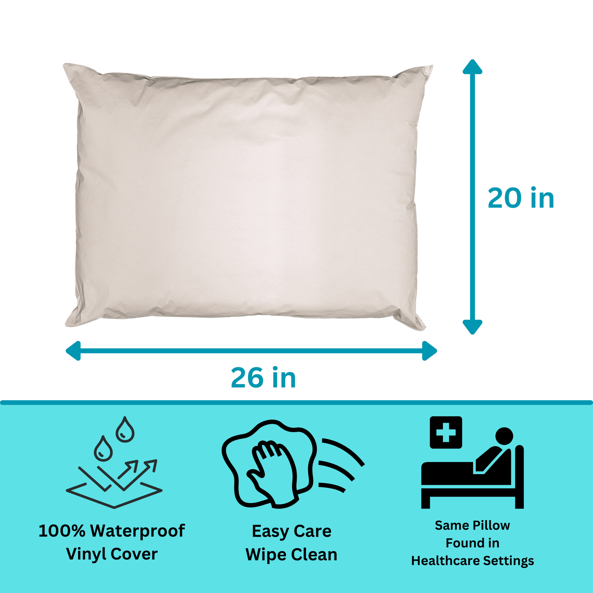 Hotel Collection 2 Pack MediCheck White Vinyl Covered Bed Pillows 20 in x 26 in - Wipeable Easy Clean - Soft Low Profile Non-Fluffy Su... - Orthopedic Shredded Foam Bed Pillow Set Detail