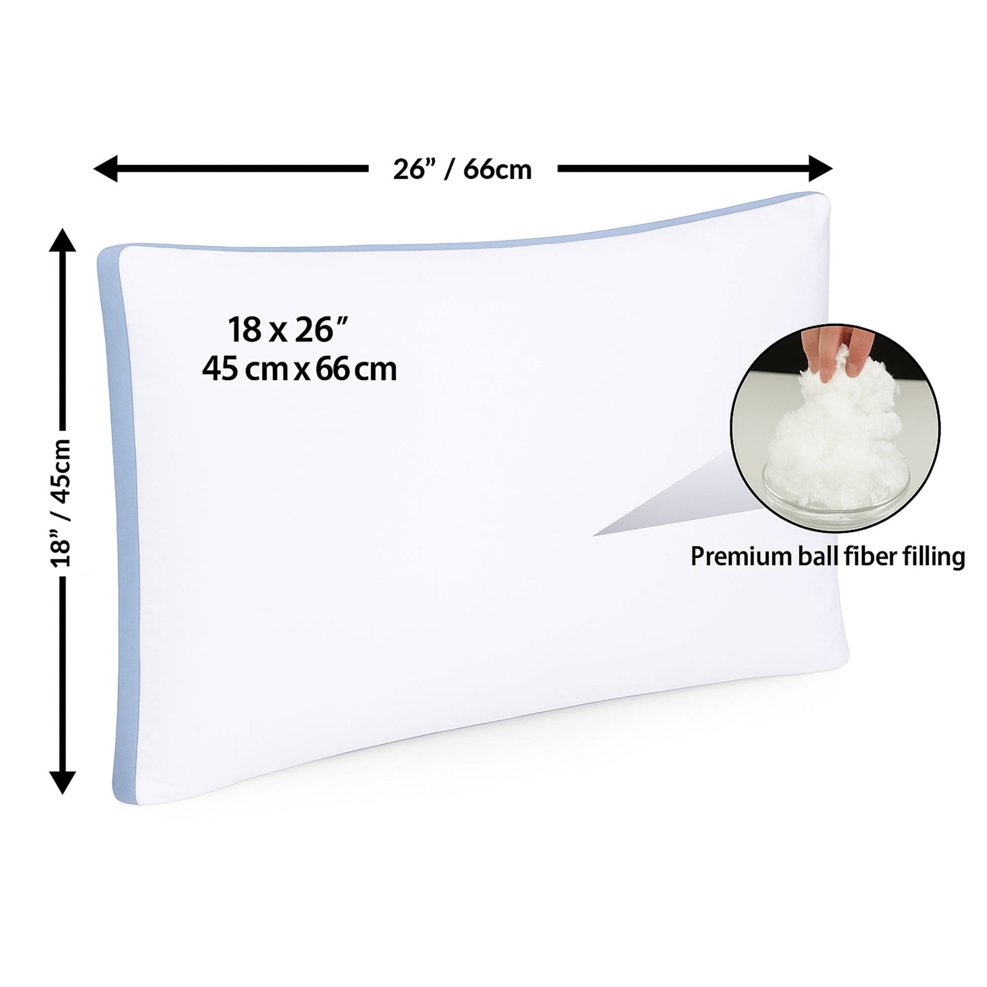 Ergonomic Memory Foam Gusseted Queen 18x26 Bed Pillows for Sleeping Set of 2 Polycotton White Blue Stripe Comfortable - Hotel Quality Plush Sleeping Pillows Detail