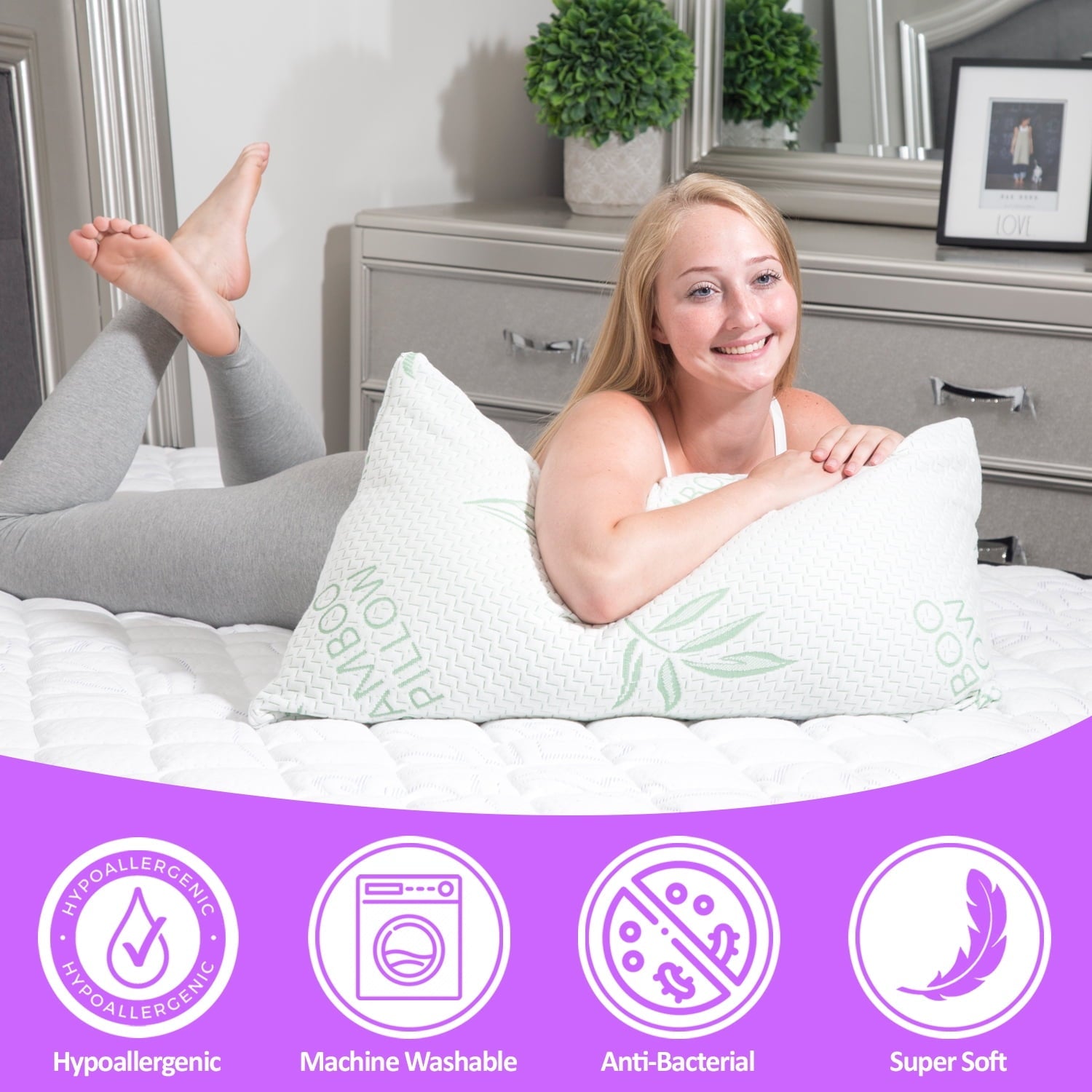 Orthopedic Support King Size Pillow, Memory Foam Bed Pillows with Washable Pillowcases, King - Orthopedic Shredded Foam Bed Pillow Set Detail