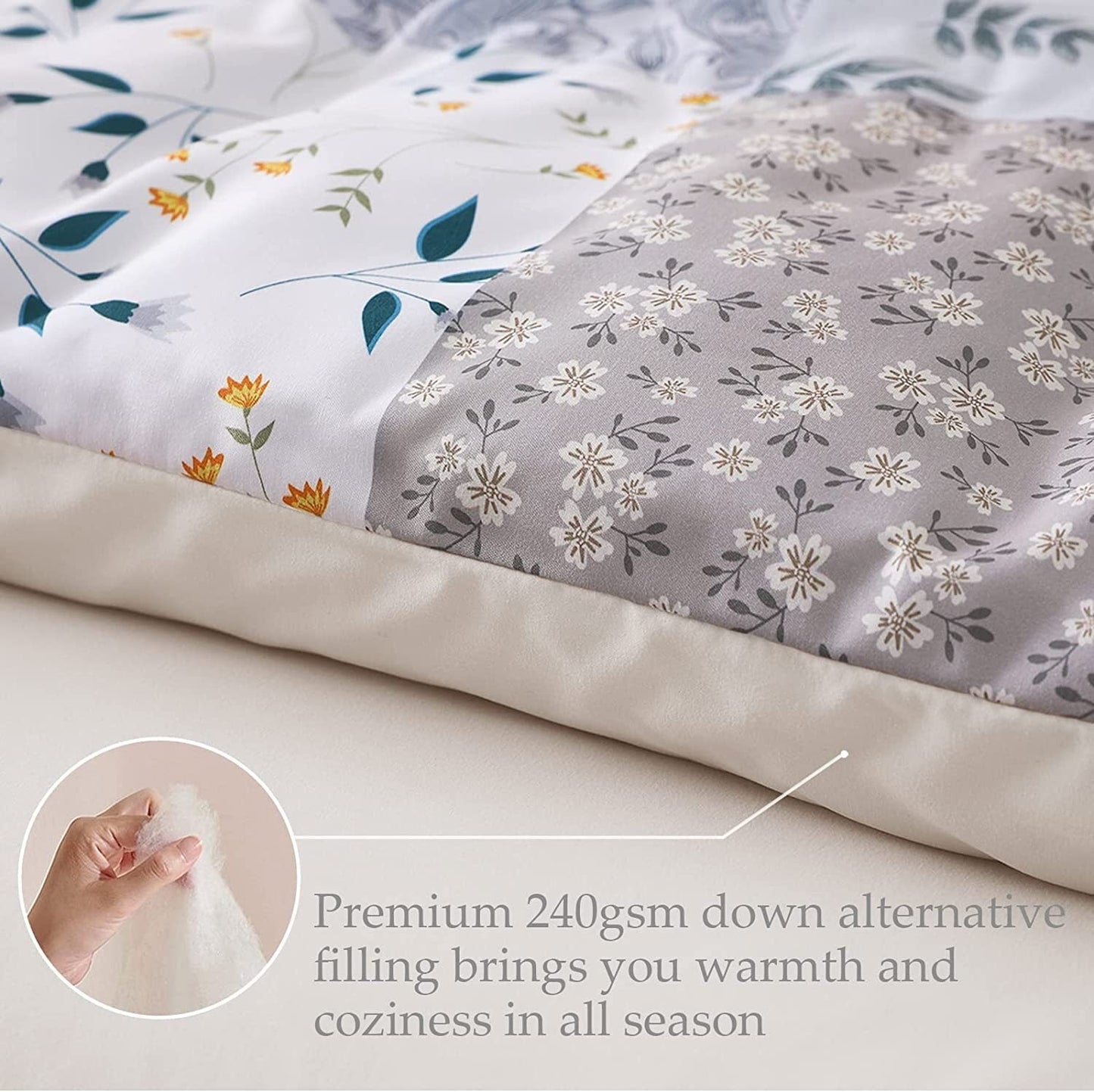 Hypoallergenic Cloud 3-Piece Queen Comforter Set, Soft Reversible Bedding Comforter Sets, Patchwork Printed Down Alternative Comforter Duv... - Cloud-Like Soft Lightweight Bed Comforter Detail