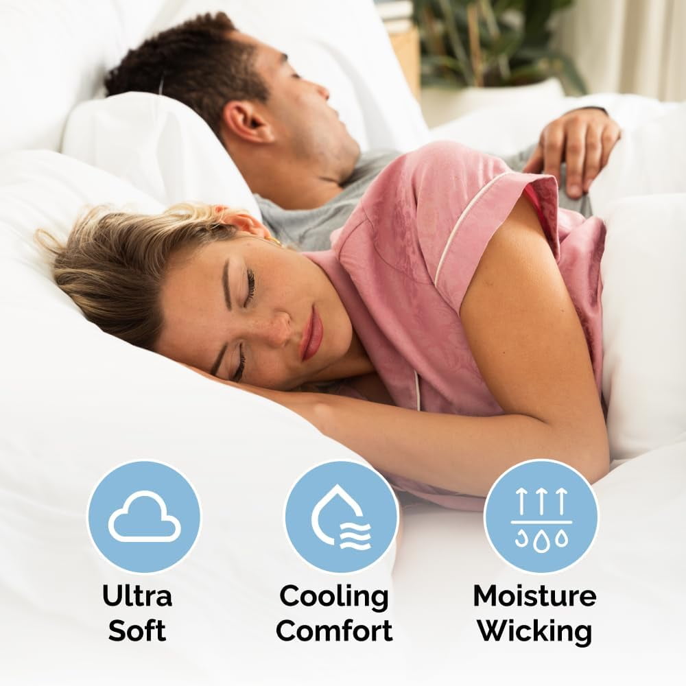 Cooling Sateen 4-Piece Ultra Soft & Comfy Hotel Luxury Sheet Set - Full Size Cooling Bed Sheet Fits 8"-16" Mattresses, White - Breathable Egyptian Cotton Flat & Fitted Sheets Detail