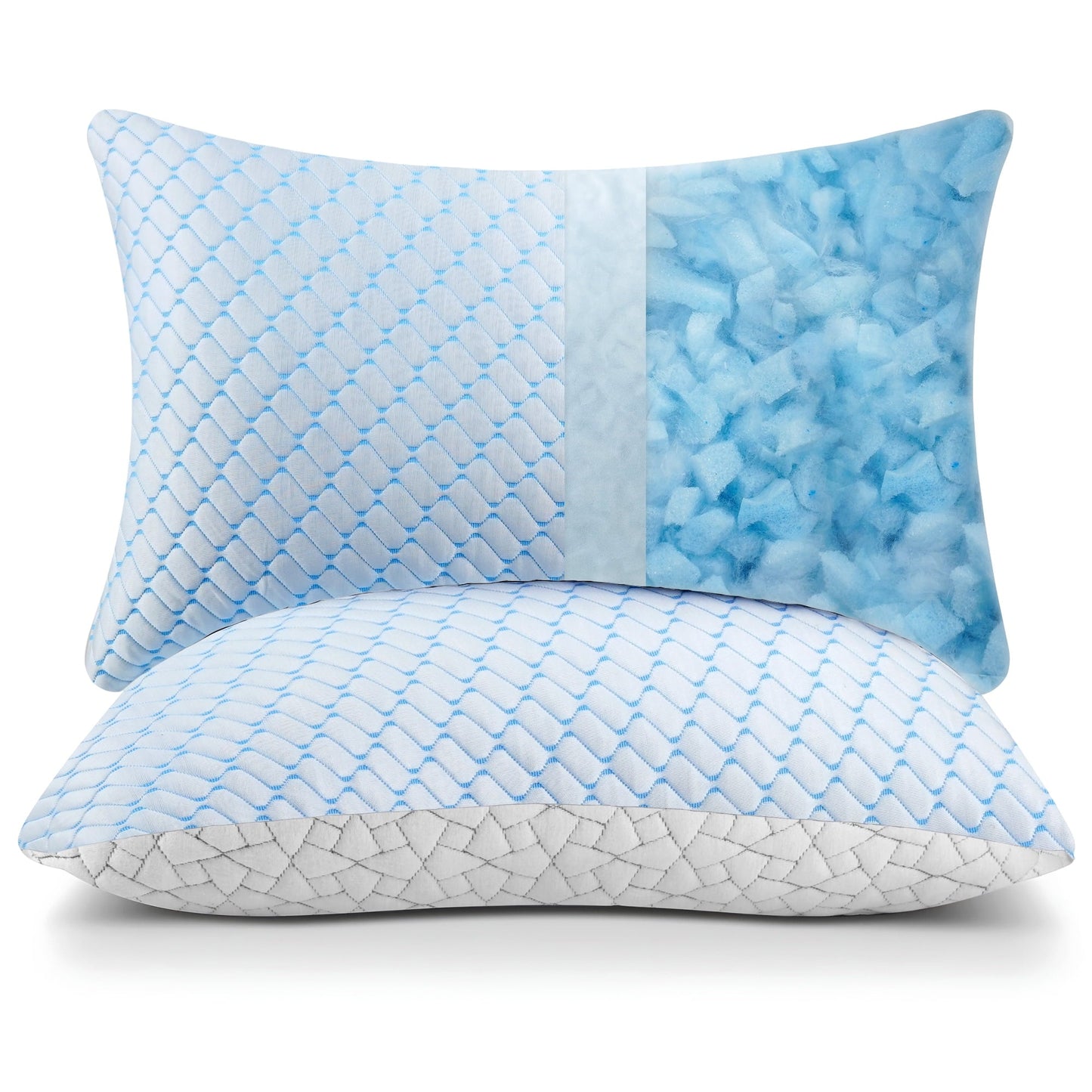 Orthopedic Support Shredded Memory Foam Pillows Standard Size Set of 2, Regulating Reversible Cooling Pillow Bed Pillow for Bed, Adjusta... - Hotel Quality Plush Sleeping Pillows Detail