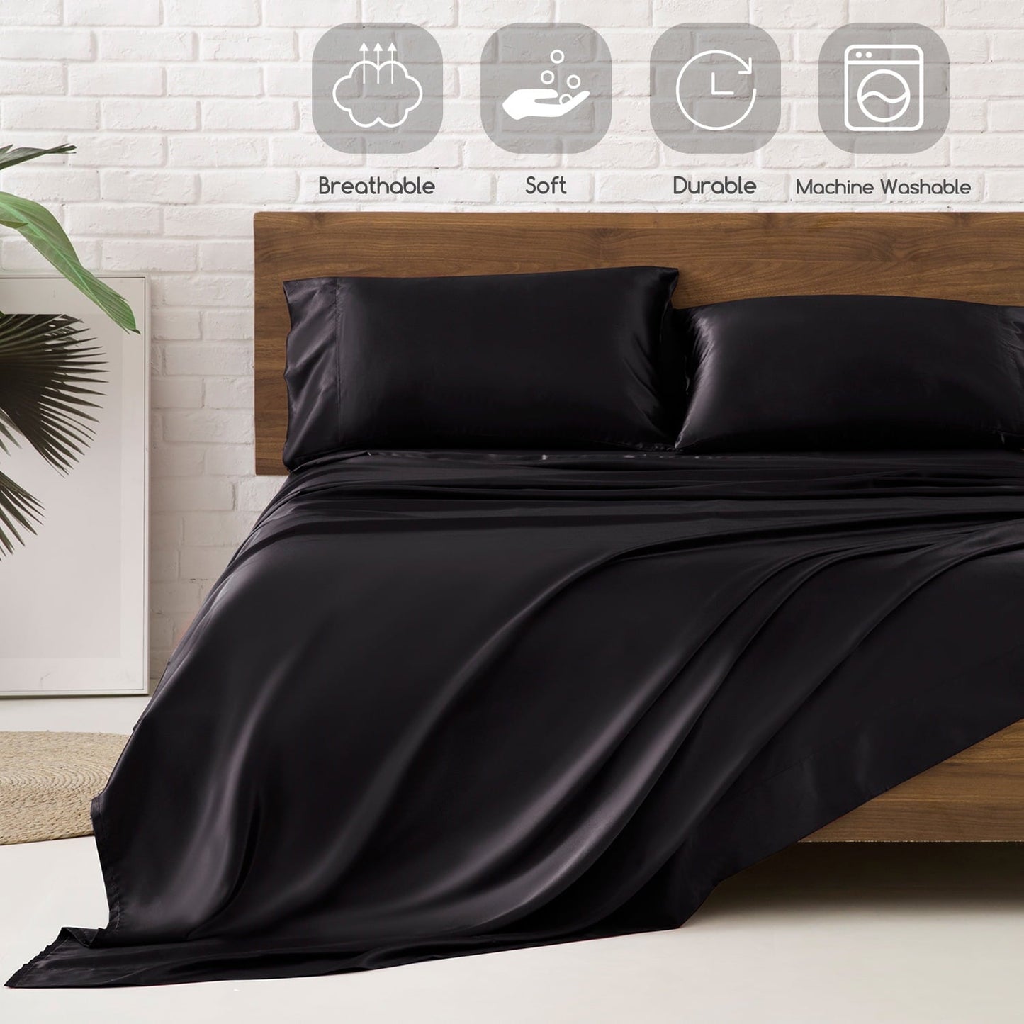 Wrinkle-Resistant Set Queen 4 Pcs, Silky Elegant Luxurious Queen Size Bed s, with Flat , Deep Pocket Fitted for Mattress and Matching P... - Premium Ultra-Soft Pillowcase Pair for Sleeping Detail