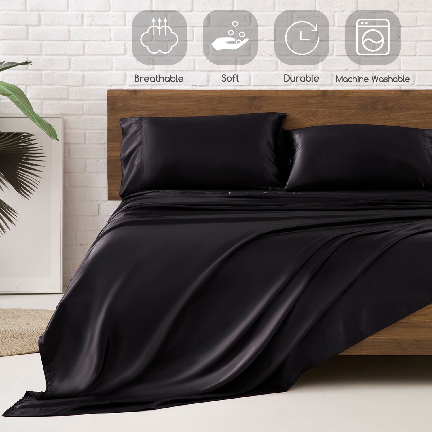 Wrinkle-Resistant Set Queen 4 Pcs, Silky Elegant Luxurious Queen Size Bed s, with Flat , Deep Pocket Fitted for Mattress and Matching P... - Premium Ultra-Soft Pillowcase Pair for Sleeping Detail