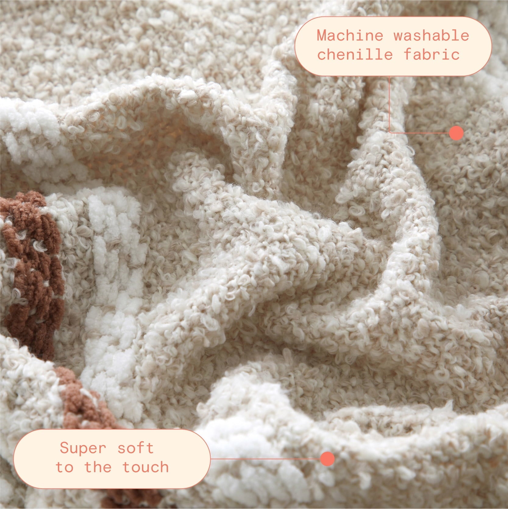 Super Soft Flannel 60" x 50" Cozy Striped Porcini Chenille Throw - Lightweight Plush Warm Blanket for All Seasons Detail