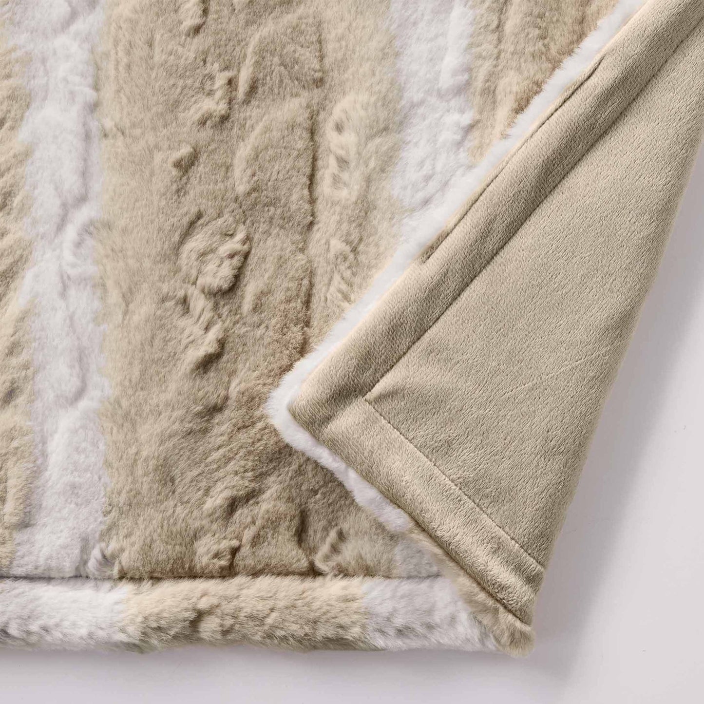 Decorative Knitted Almond Biscuit Ombre Faux Fur Throw, 50"x72" - Cozy Fleece Throw Blanket for Couch & Bed Detail