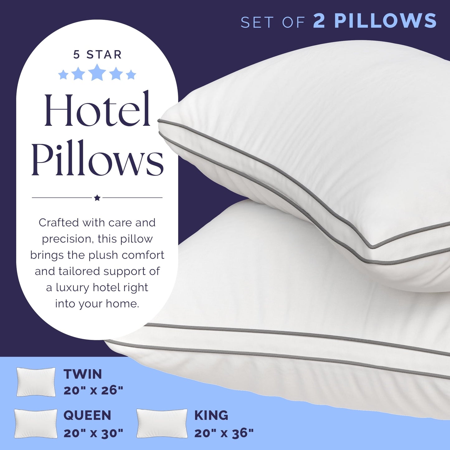 Decorative Plump Bed Pillows Queen Size Set of 2 - Luxury Down Alternative Pillow - 5 Star Hotel Pillows for Back, Side and Stomach Sl... - Orthopedic Shredded Foam Bed Pillow Set Detail