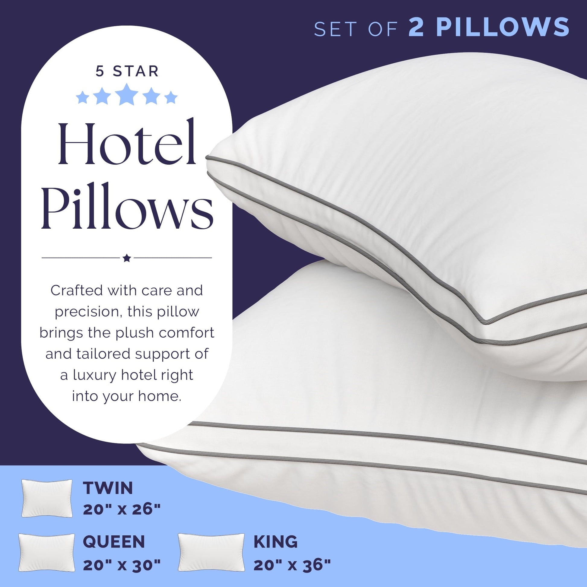 Decorative Plump Bed Pillows Queen Size Set of 2 - Luxury Down Alternative Pillow - 5 Star Hotel Pillows for Back, Side and Stomach Sl... - Orthopedic Shredded Foam Bed Pillow Set Detail
