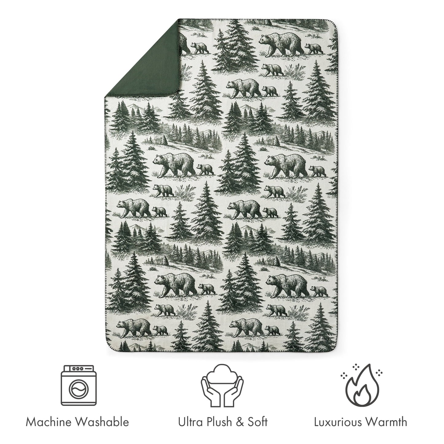 Lightweight Warm Plush Oversized Throw Blanket for Couch or Bed, Soft Flannel Fleece, Green Pine Trees, 50"x72" - Luxury Knitted Decorative Throw Blanket with Fringes Detail