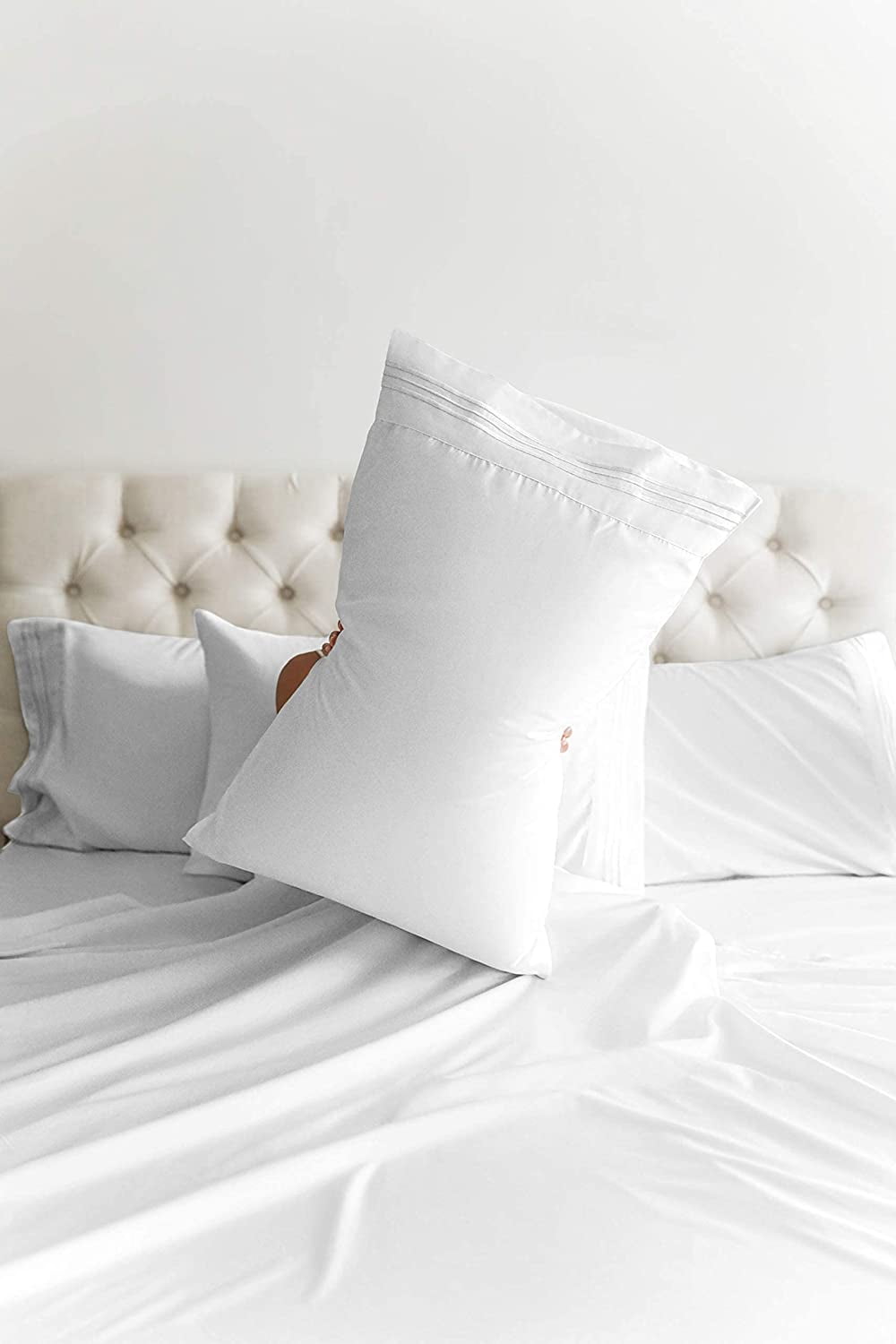 Wrinkle-Resistant 6-Piece Breathable and Cooling Sheet Set With Extra Matching Pillowcases - King Size Bed Sheets Fits 8"-16... - Premium Ultra-Soft Pillowcase Pair for Sleeping Detail
