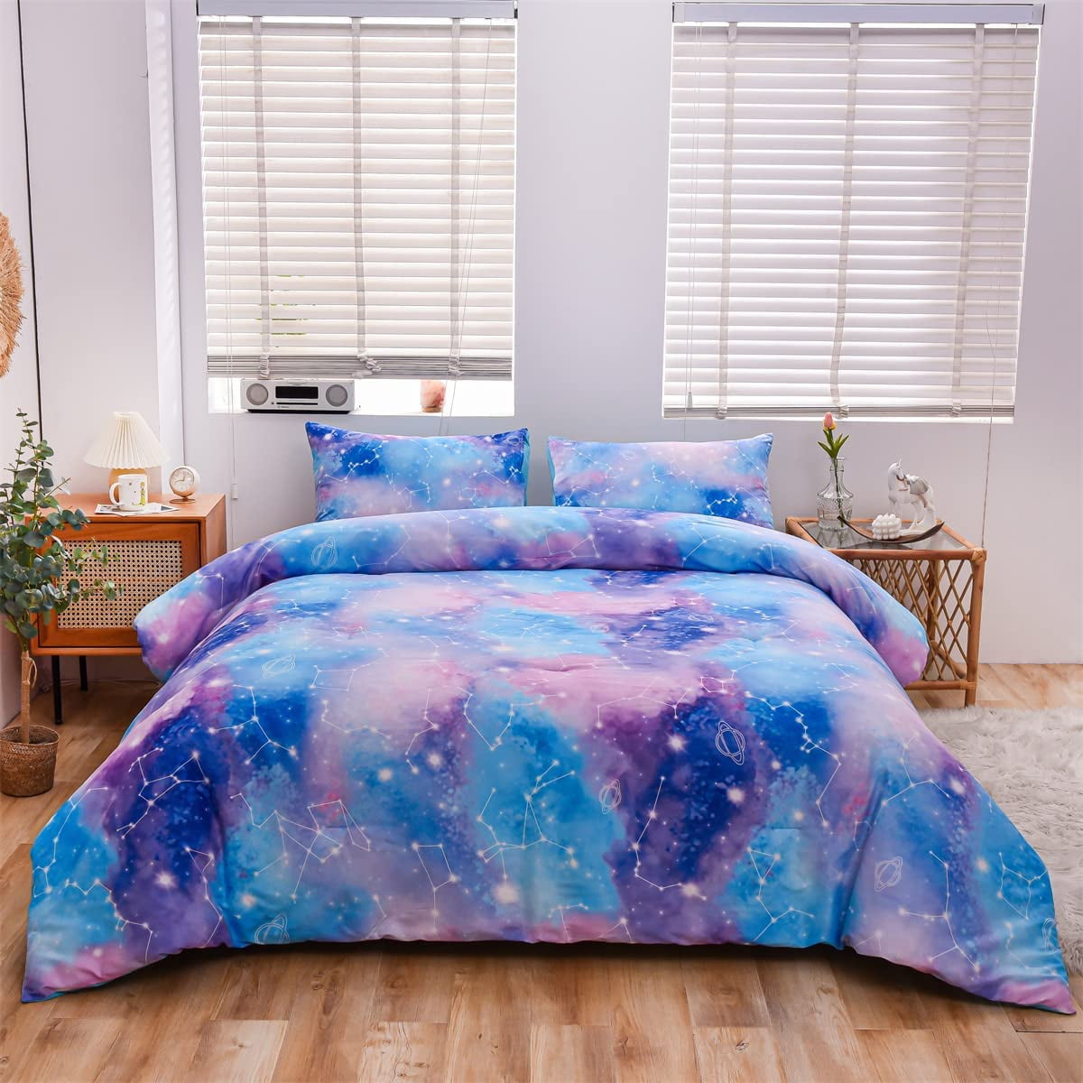 All-Season Tie Dye Constellation Ombre Comforter Set Twin Gradient Galaxy Bedding Set Blue Purple - Hypoallergenic Ultra-Fluffy Quilt for Winter Detail