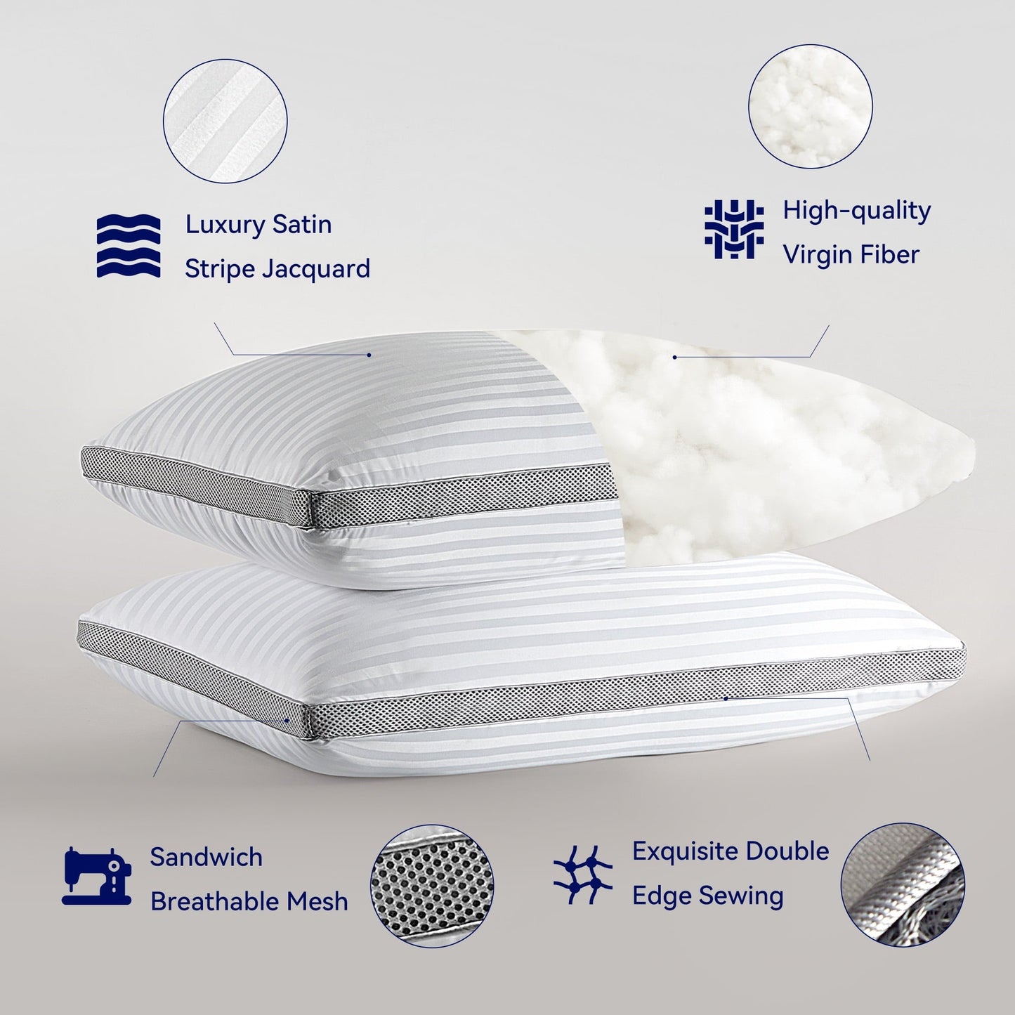 Hotel Collection Bed Pillows for Sleeping, Queen Size Set of 2, Sandwich Mesh with Breathable Sides, Premium Medium pillows for Back, ... - Decorative Throw Pillow Cushion for Sofa & Bed Detail